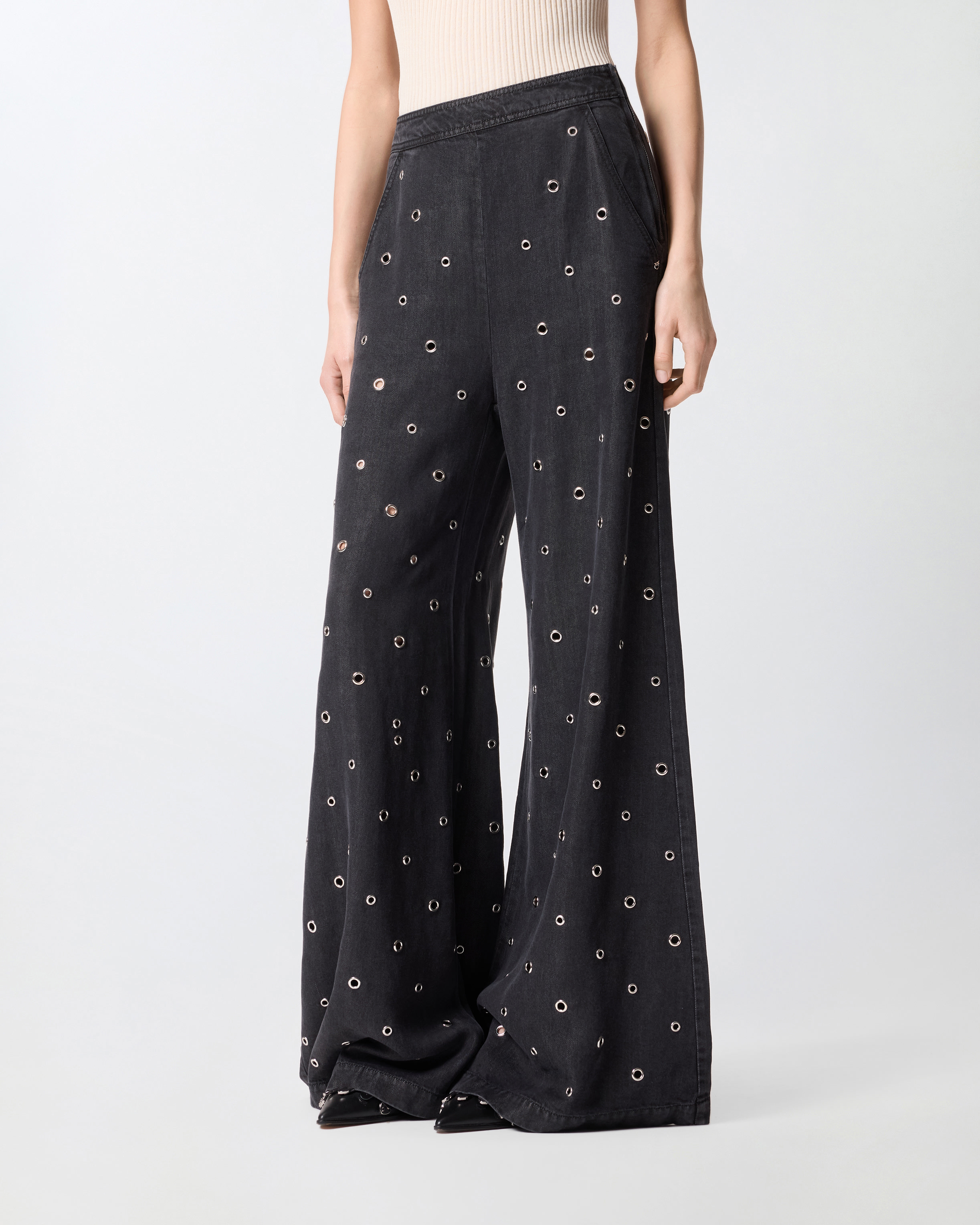 Jean wide leg en denim foncé avec œillets PINKO Noir