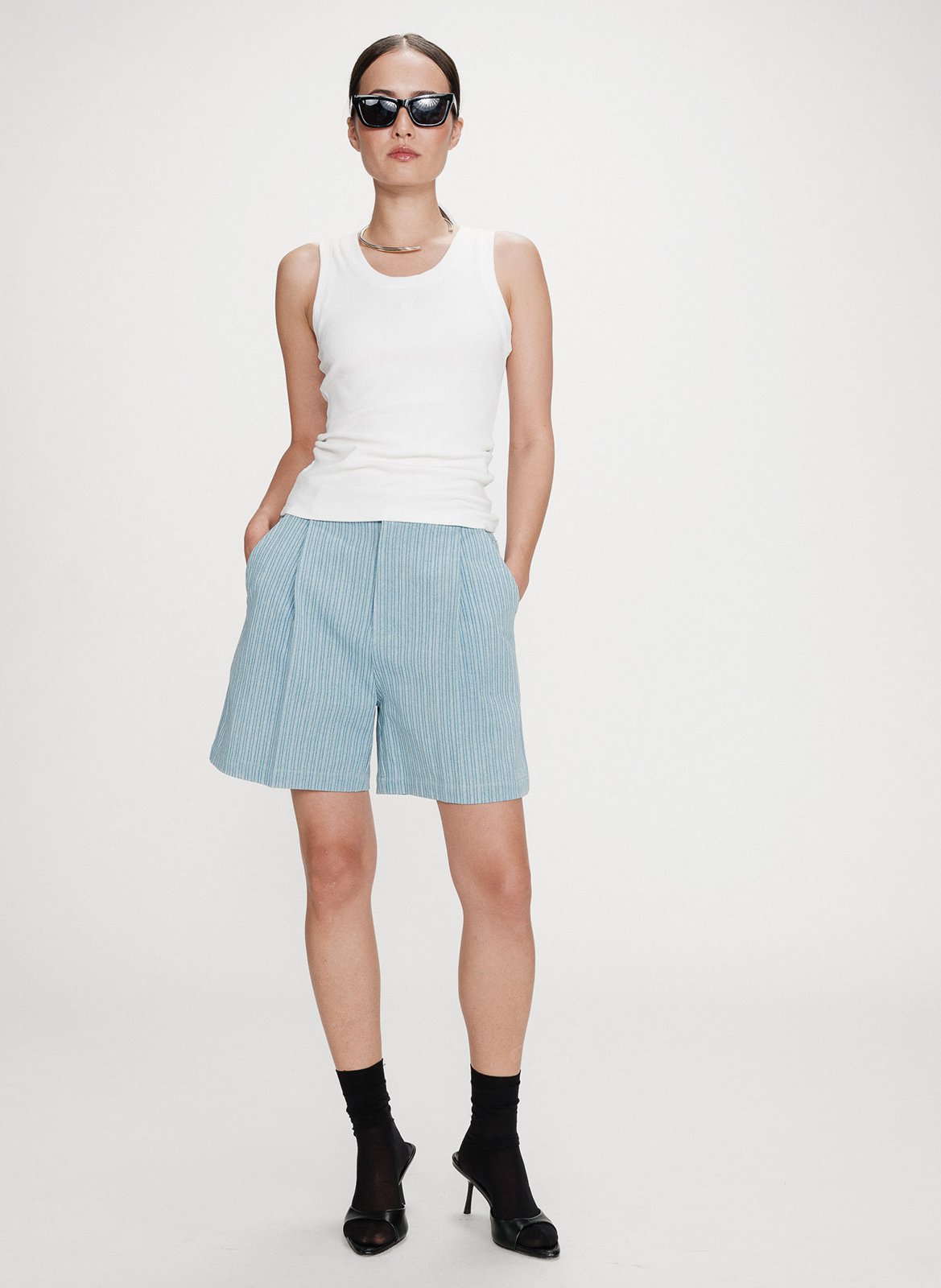 Rundhals-Tanktop aus Baumwoll-Mix GRACE ET MILA Weiss