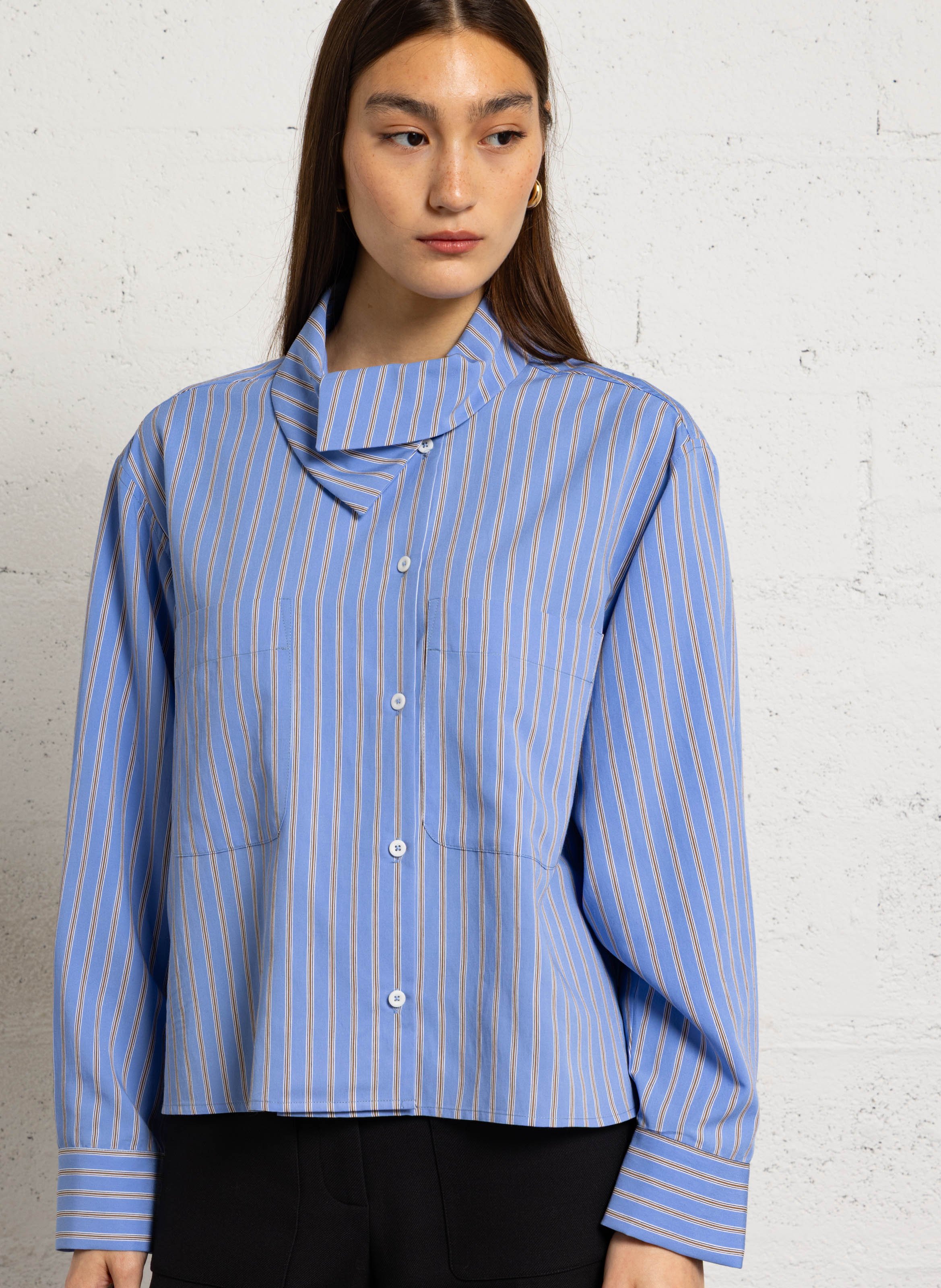 Chemise rayée à col asymétrique MARGAUX LONNBERG Bleu
