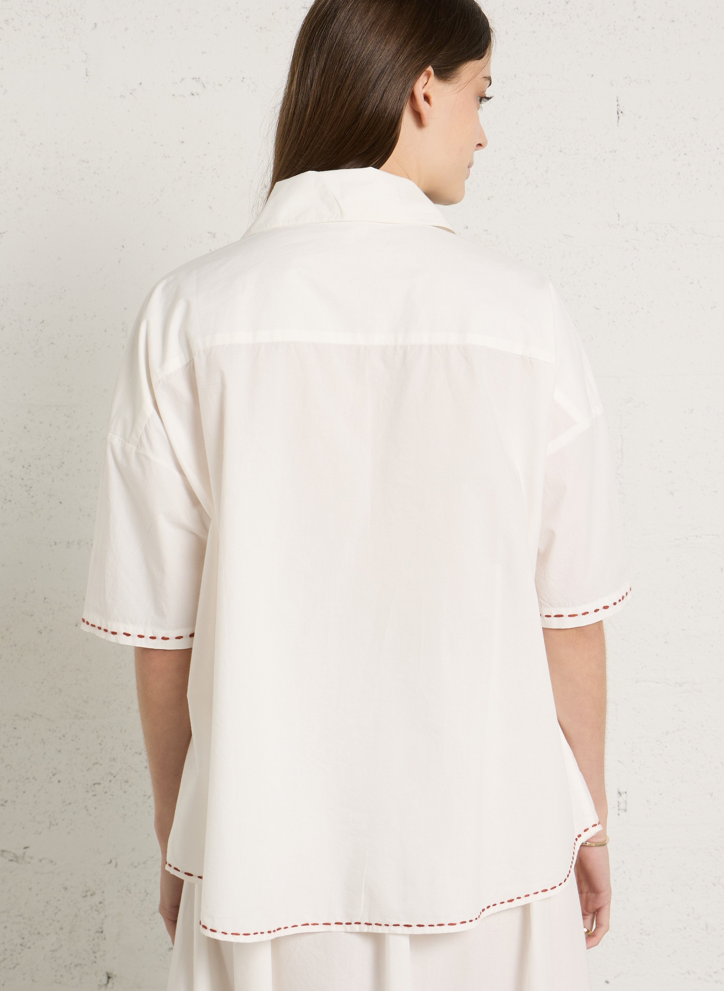 Chemise ample col tailleur brodée en coton DIEGA Rouge