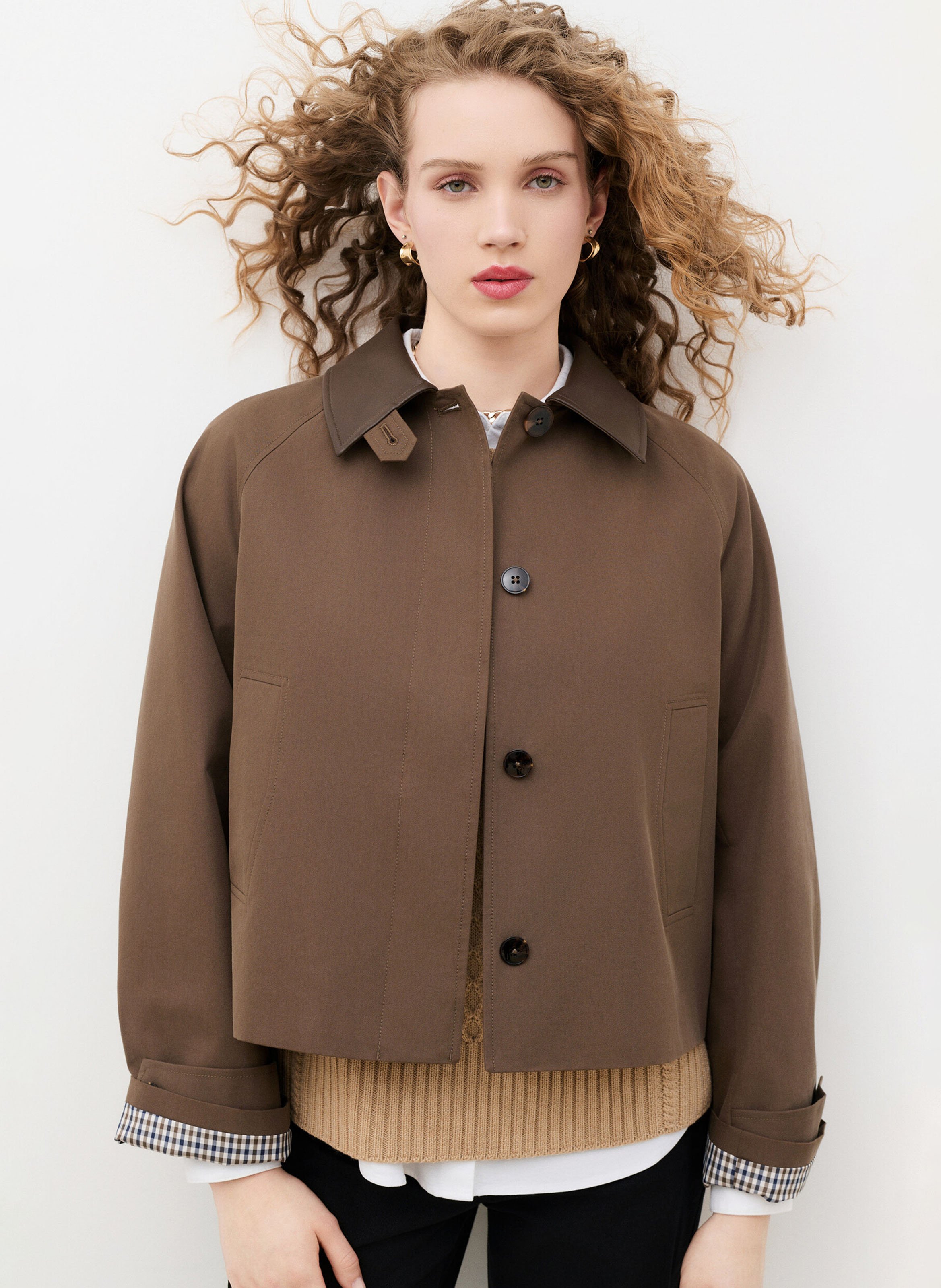 Manteau droit en coton mélangé CAROLL Marron