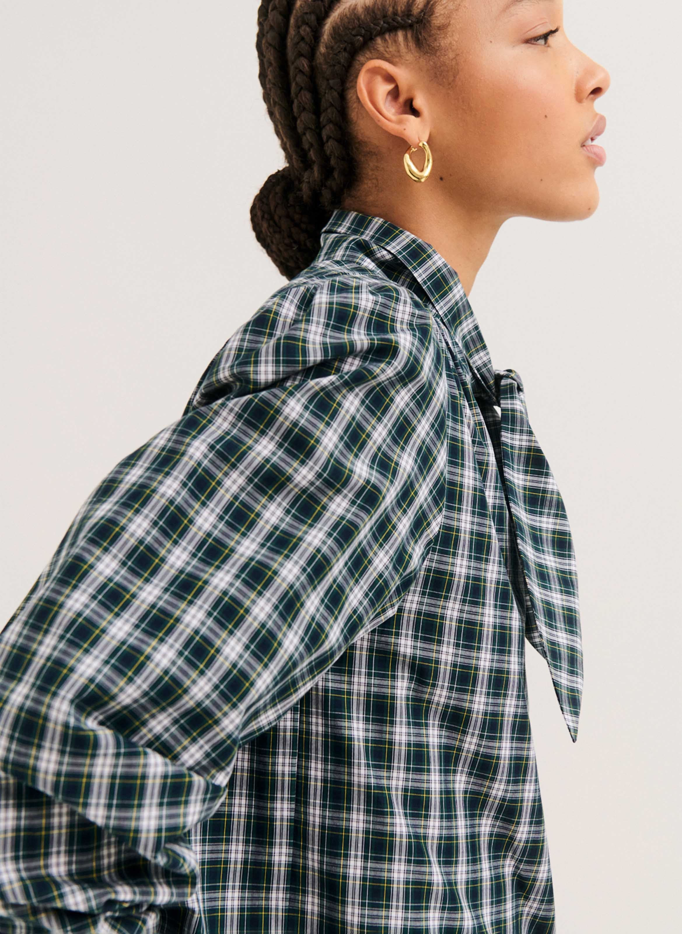 Cotton shirt with pussy-bow collar PABLO Green