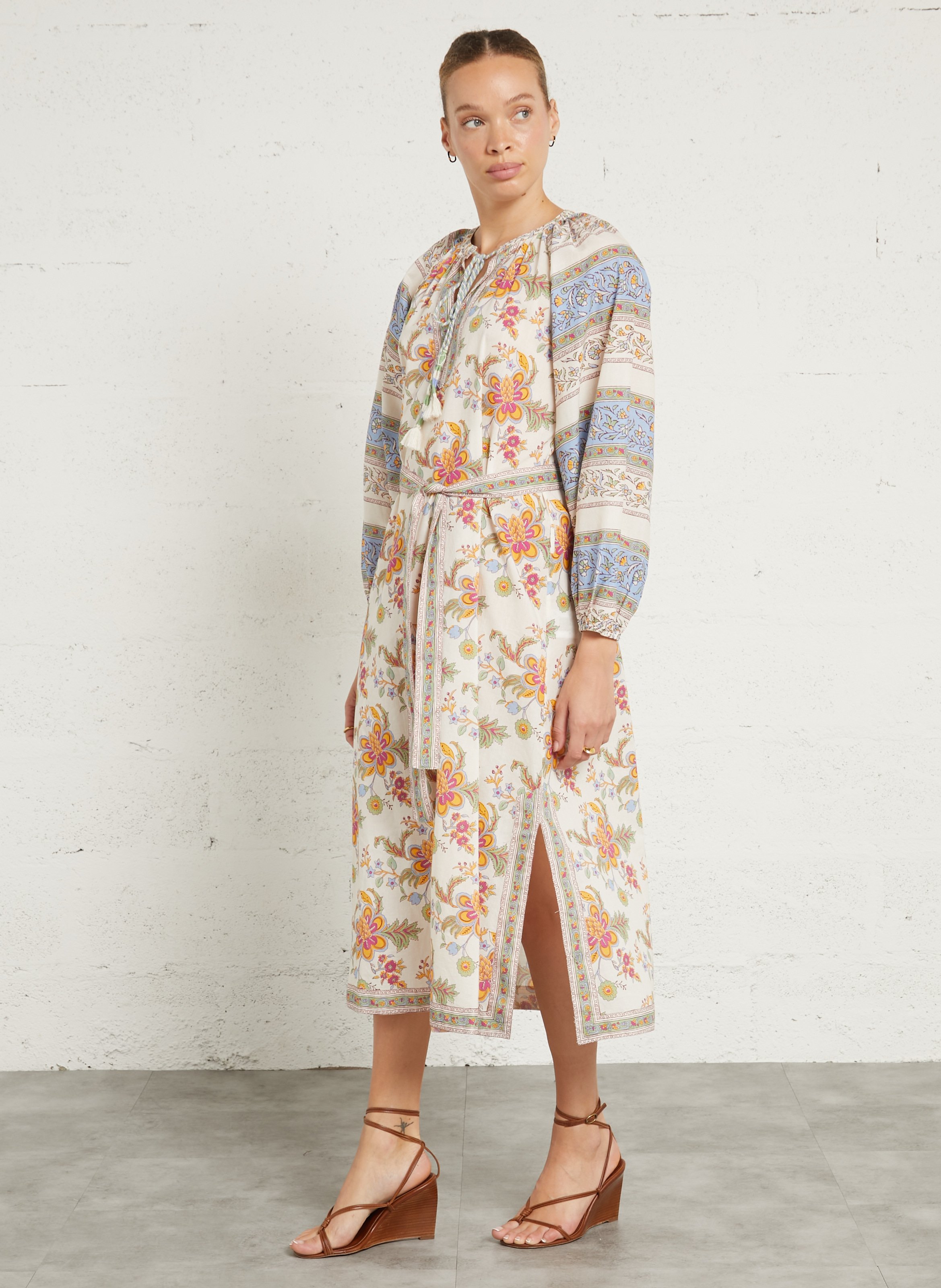 Lange, katoenen jurk met tuniekhals en print SUD EXPRESS Blauw