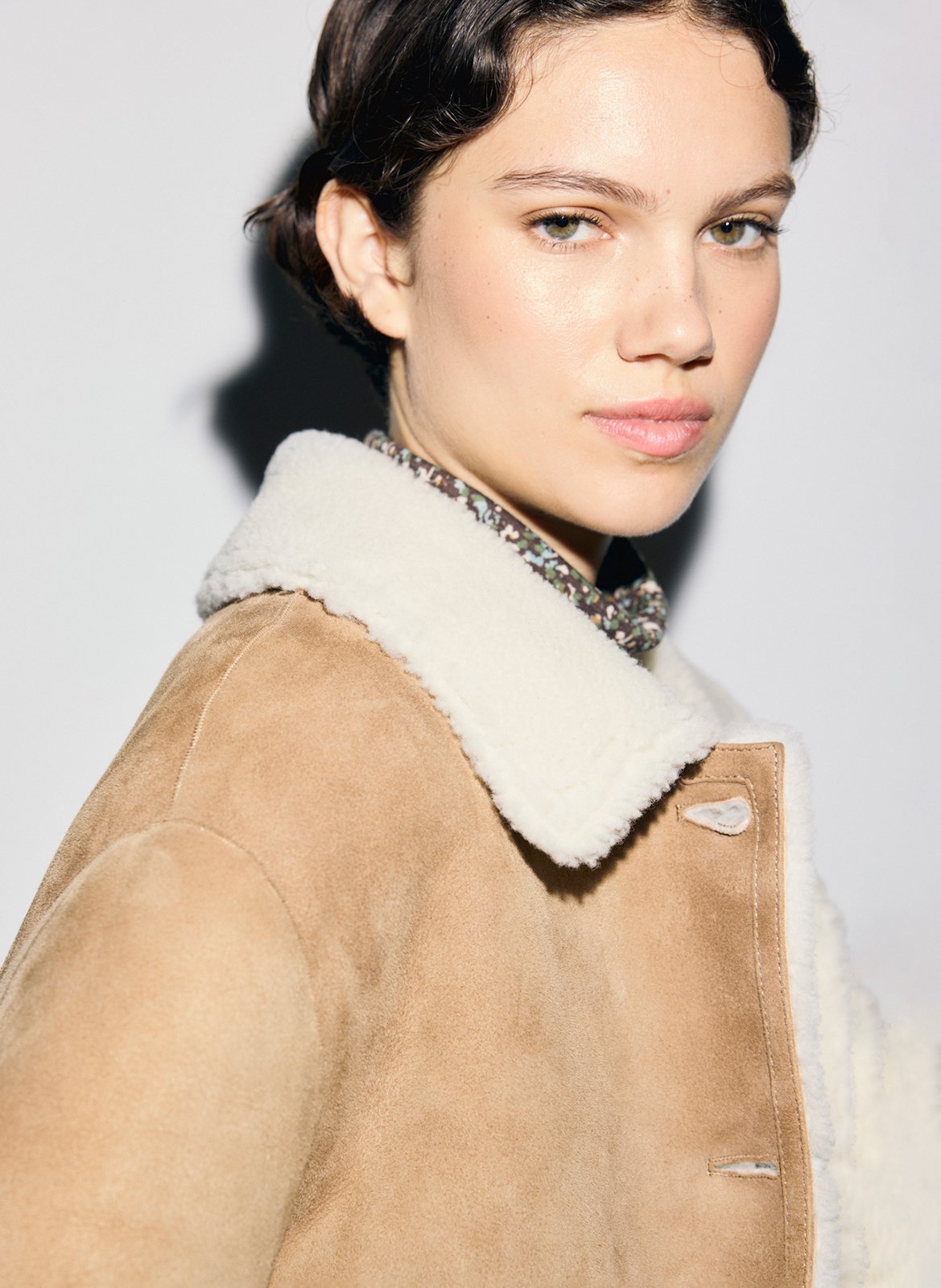 Straight leather coat with classic collar GERARD DAREL Brown