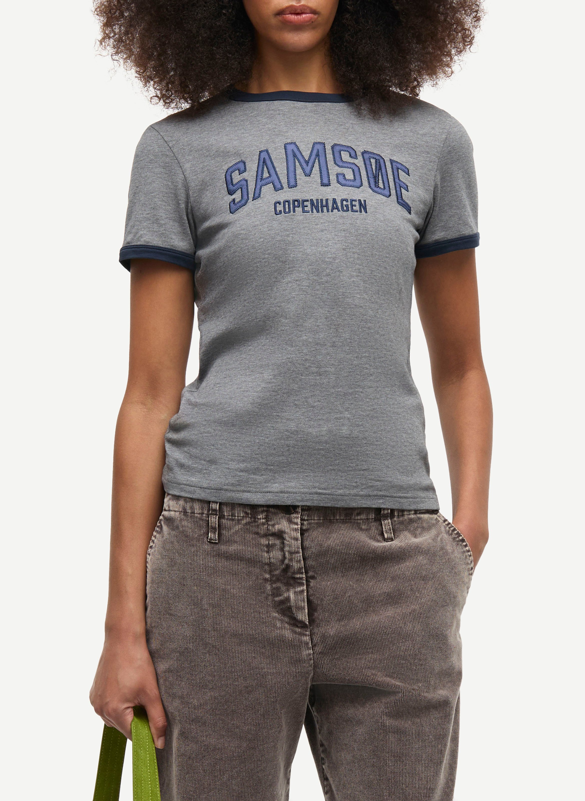 T-shirt droit col rond imprimé en coton bio SAMSOE SAMSOE Gris
