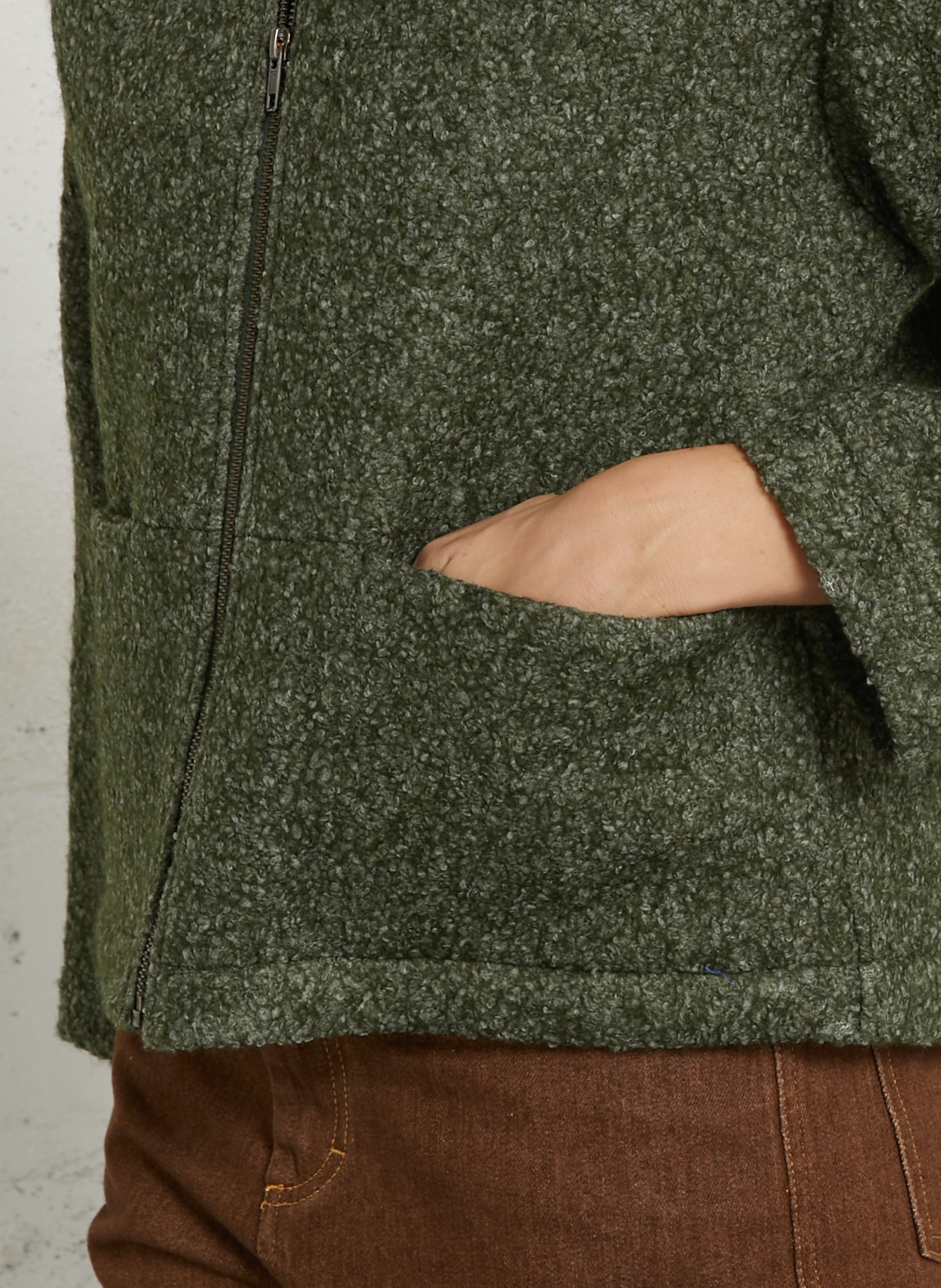 Gerade Jacke mit Teddykragen aus Wollmischung NICE THINGS Khaki