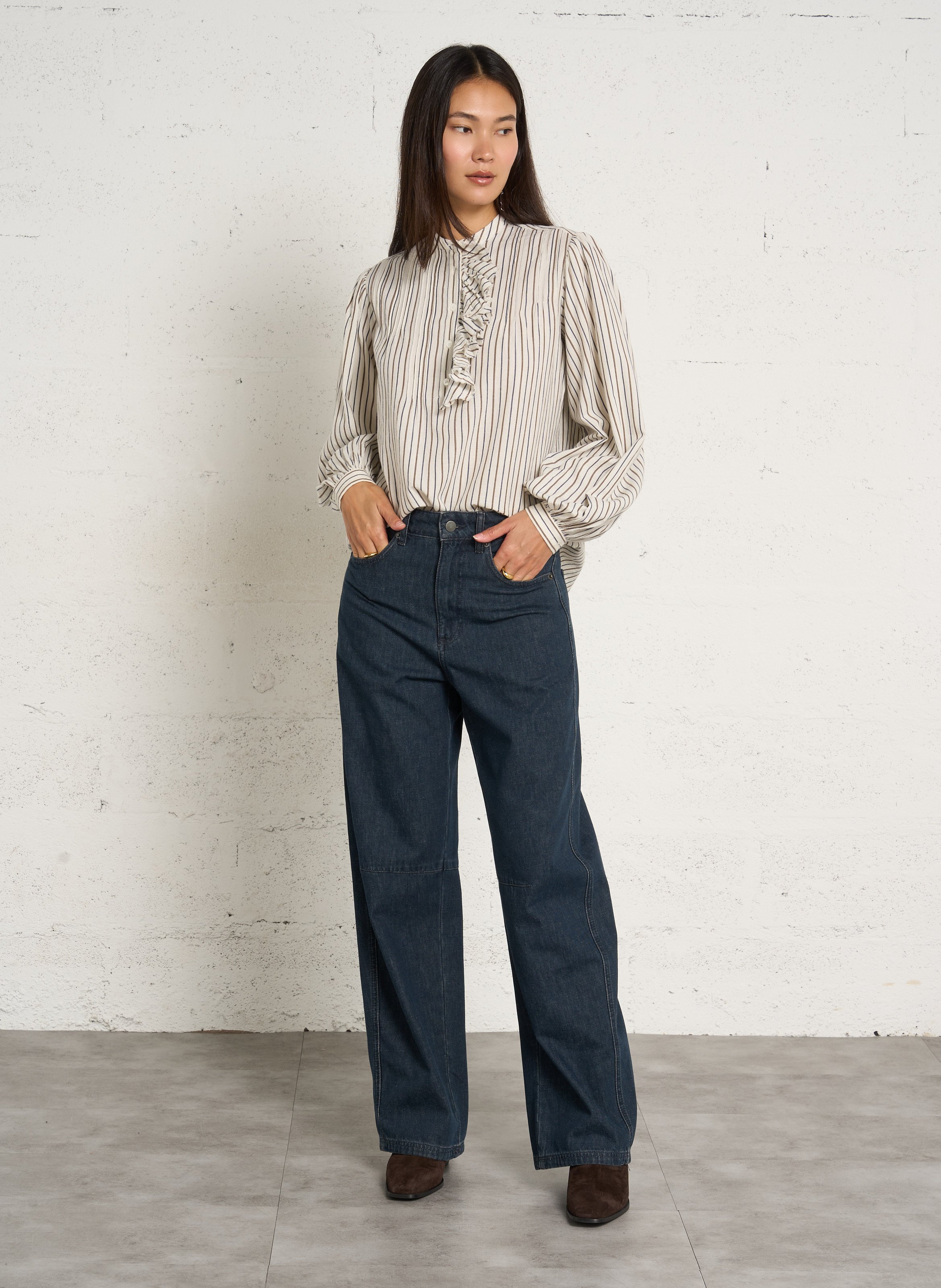 Jean barrel en coton recyclé mélangé SOEUR Bleu