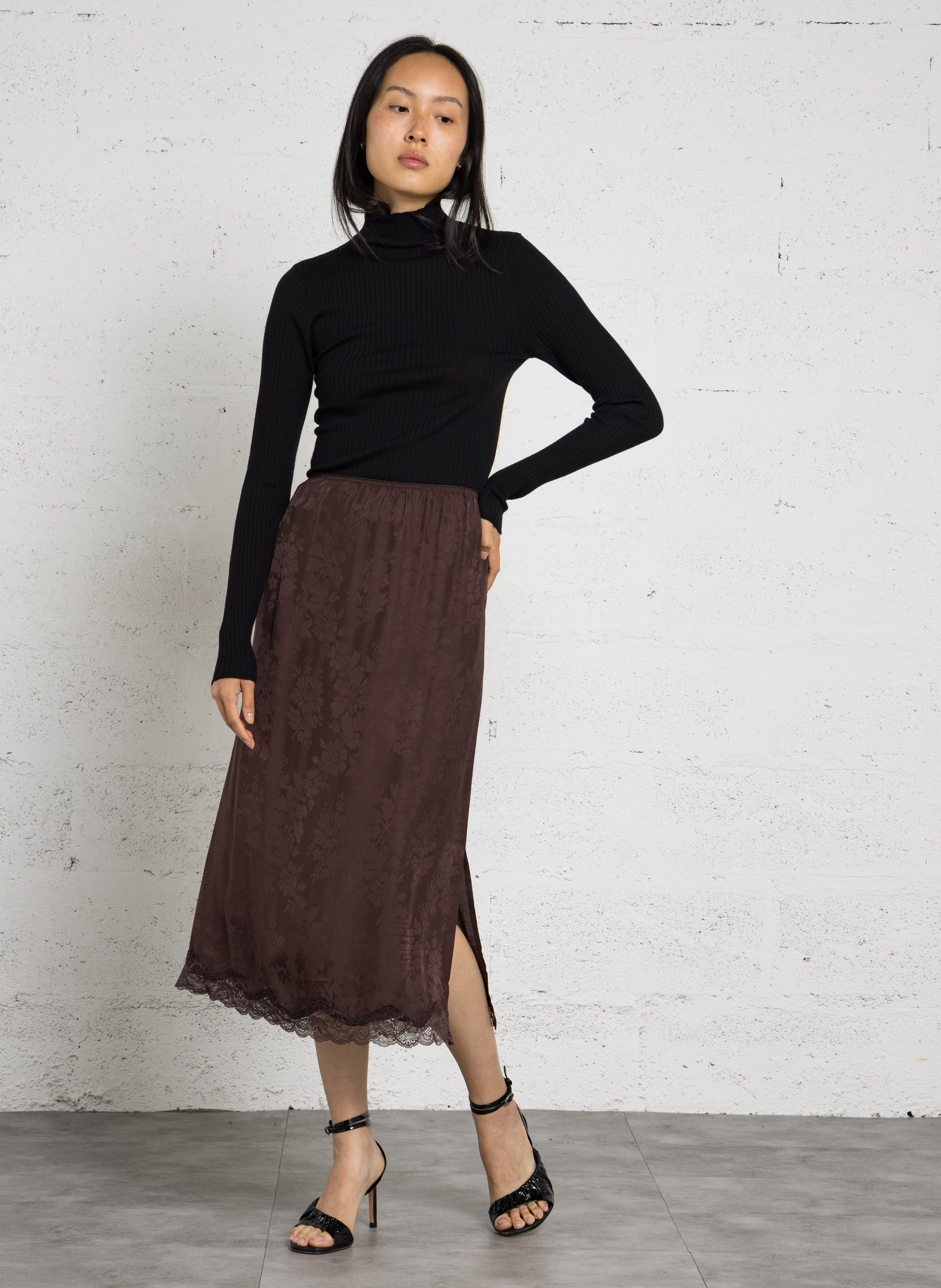 Tee-shirt manches longues moulant en laine MAJESTIC FILATURES Noir