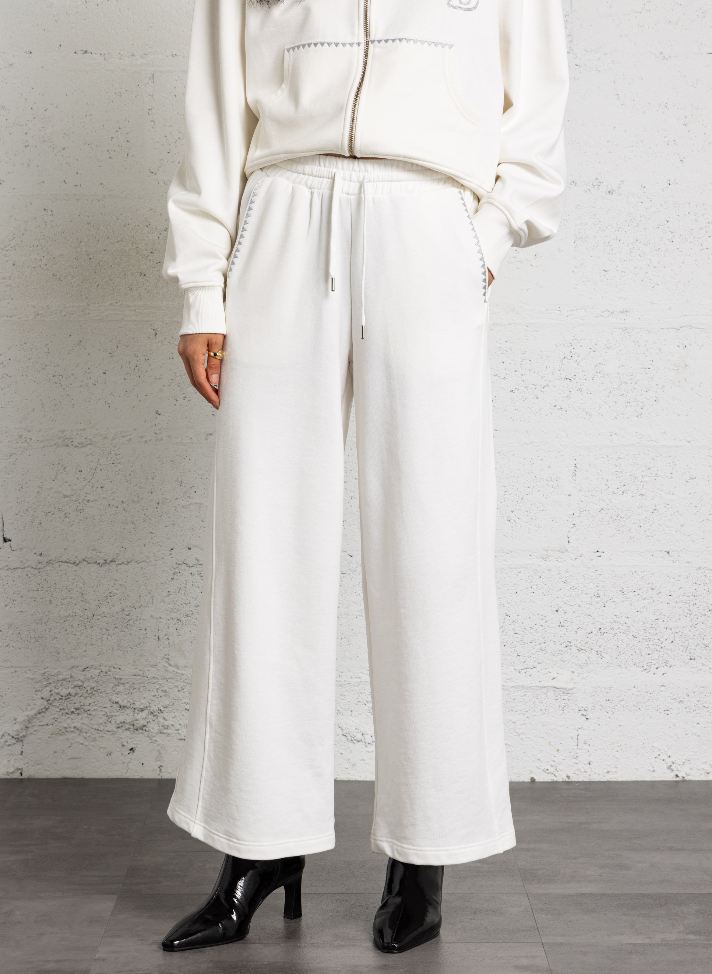 Jogging droit large en coton BERENICE Blanc
