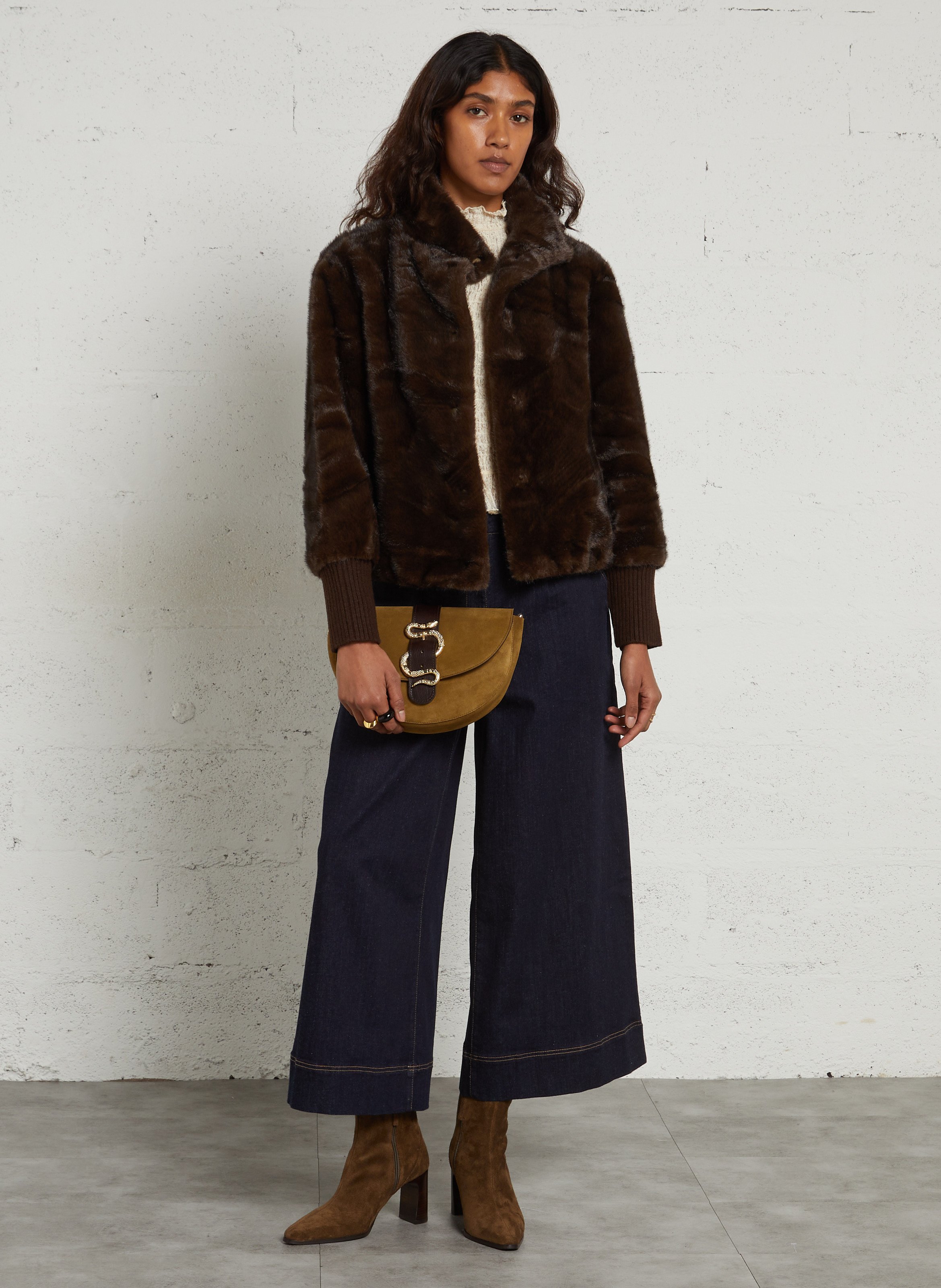 Manteau droit effet fourrure MAISON 123 Marron