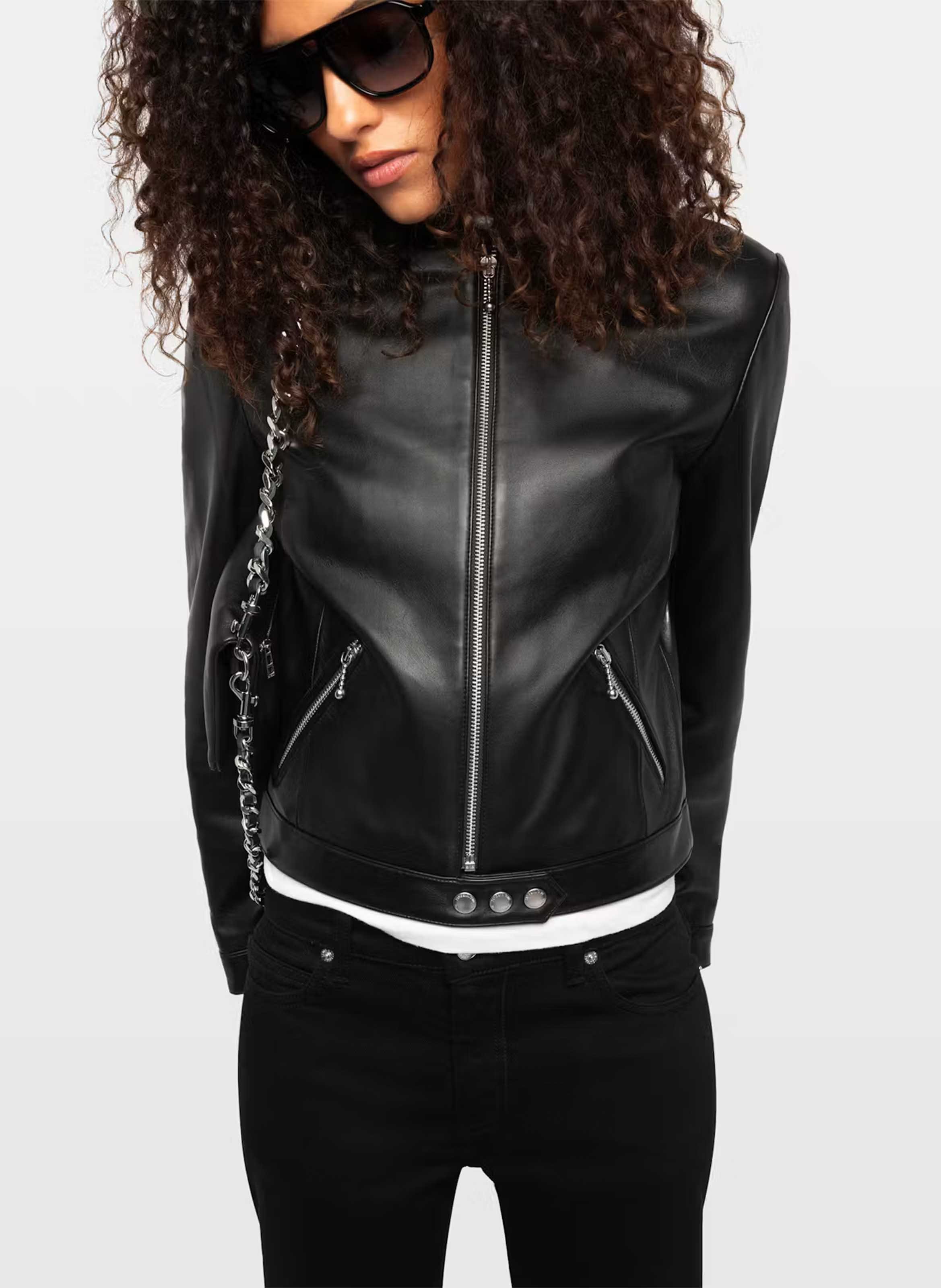 Straight zip-up leather jacket ZADIG&VOLTAIRE Black