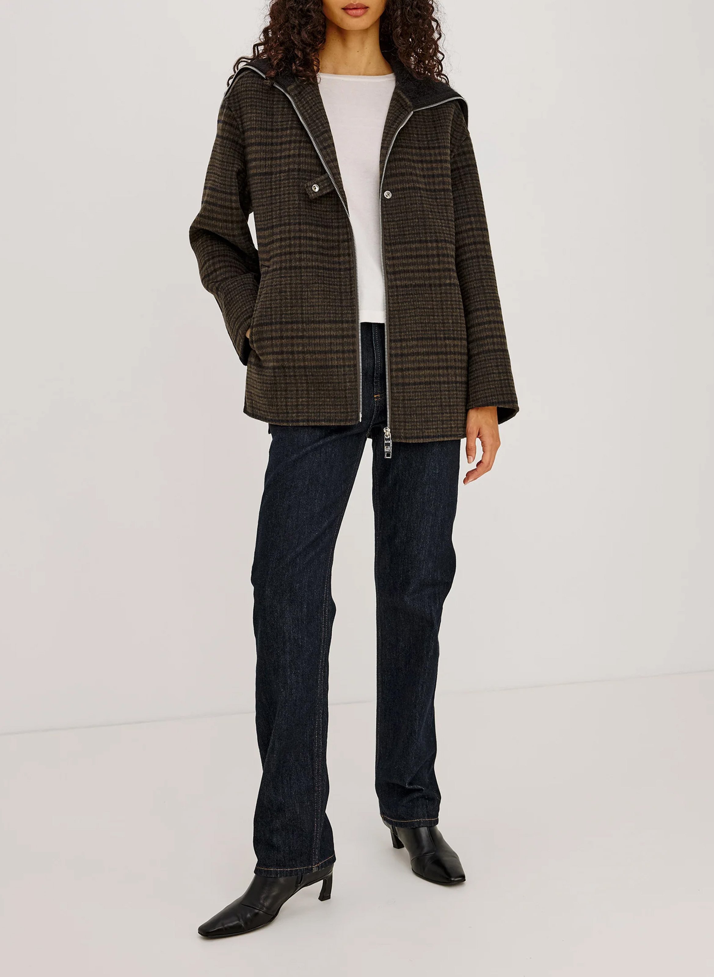 Straight zip-up coat in blended wool RAILS Brown