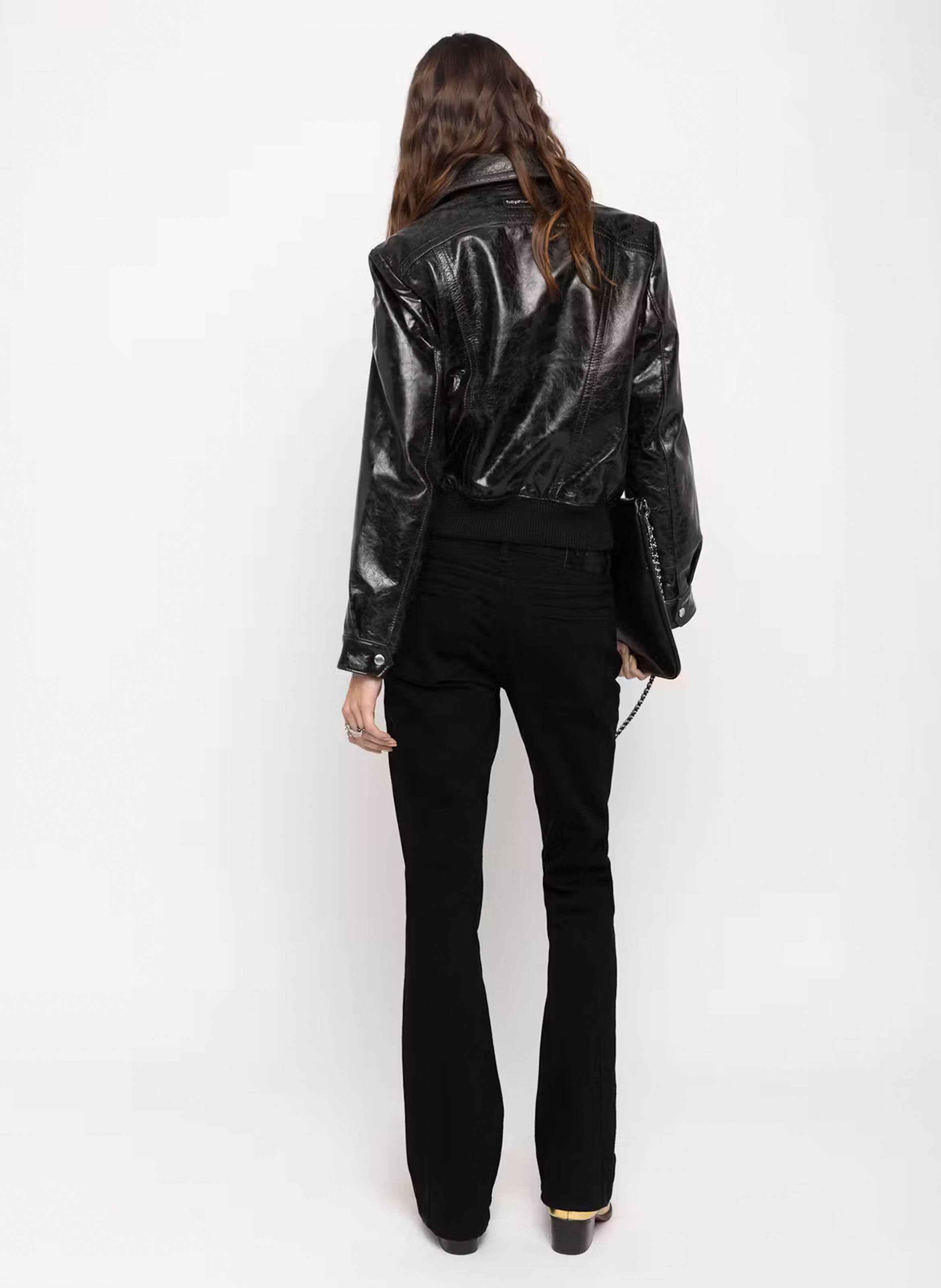 Blouson droit zippé en cuir ZADIG&VOLTAIRE Noir