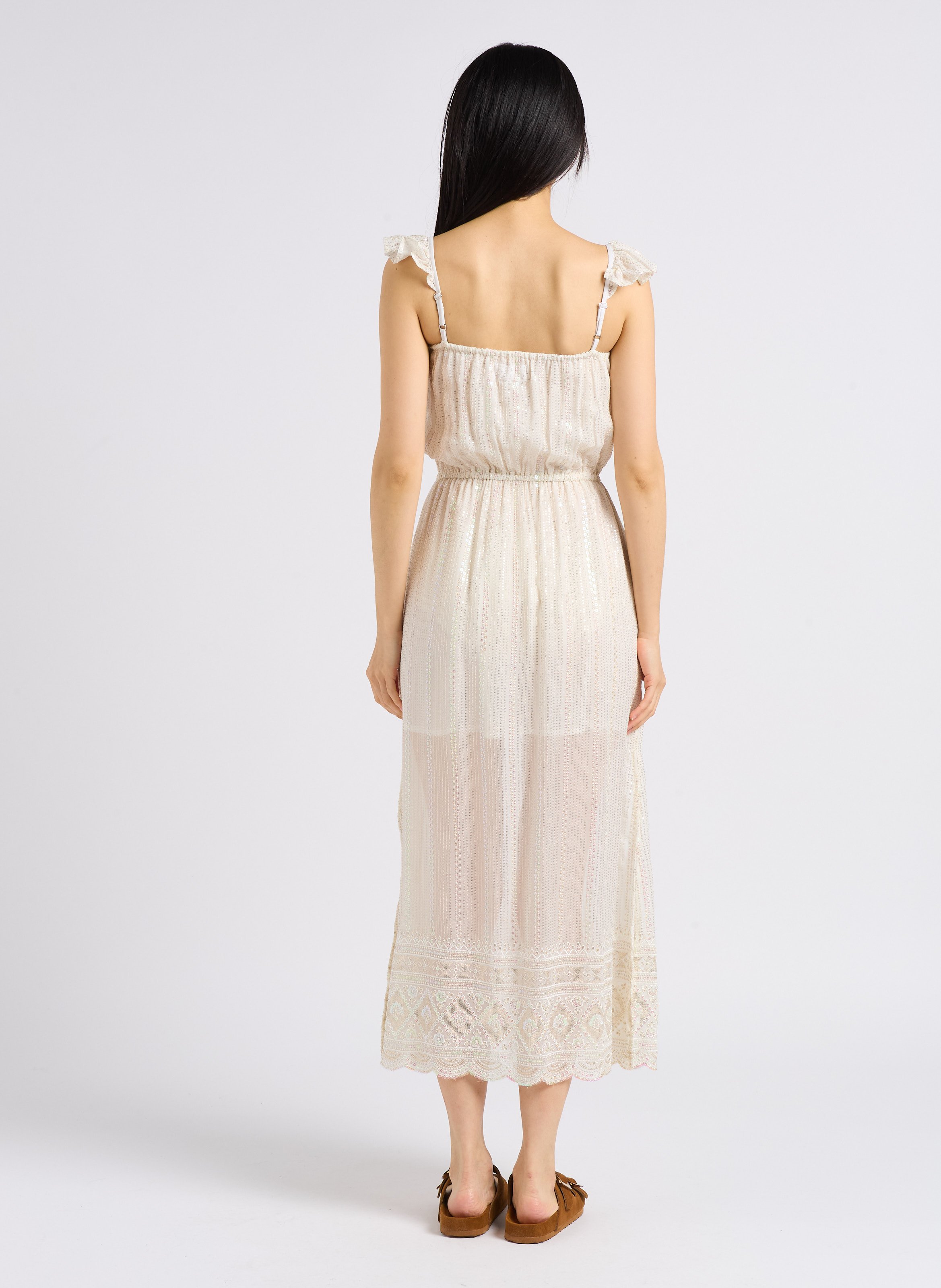 Robe longue droite col carré brodé SUNDRESS Blanc