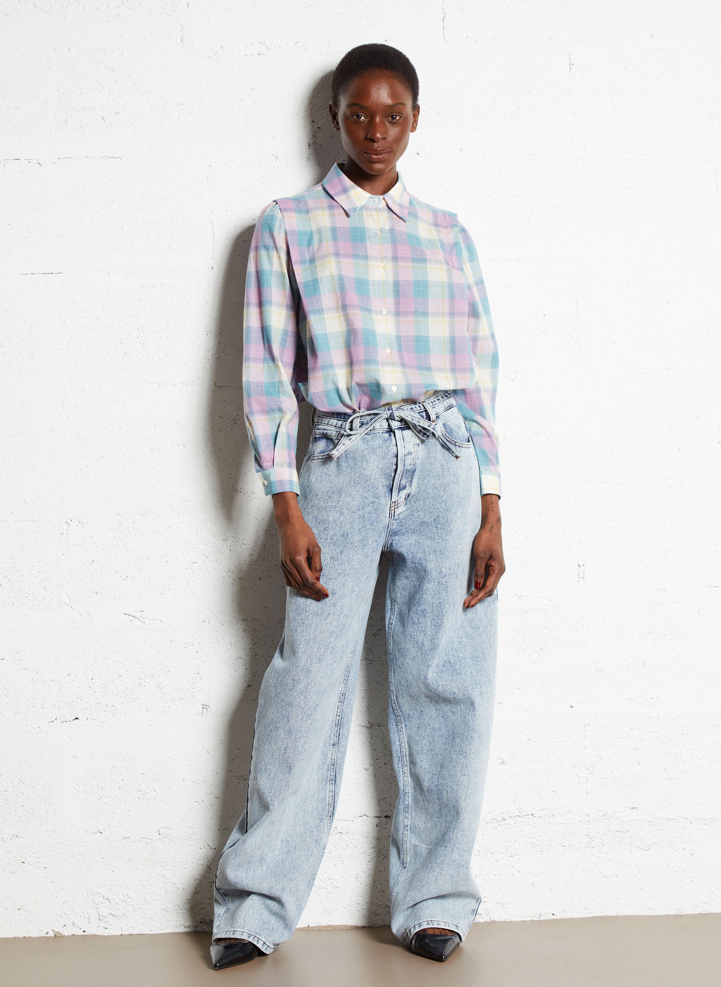 Boyfriend jeans met riem in gewassen denim THE NEW SOCIETY Blauw