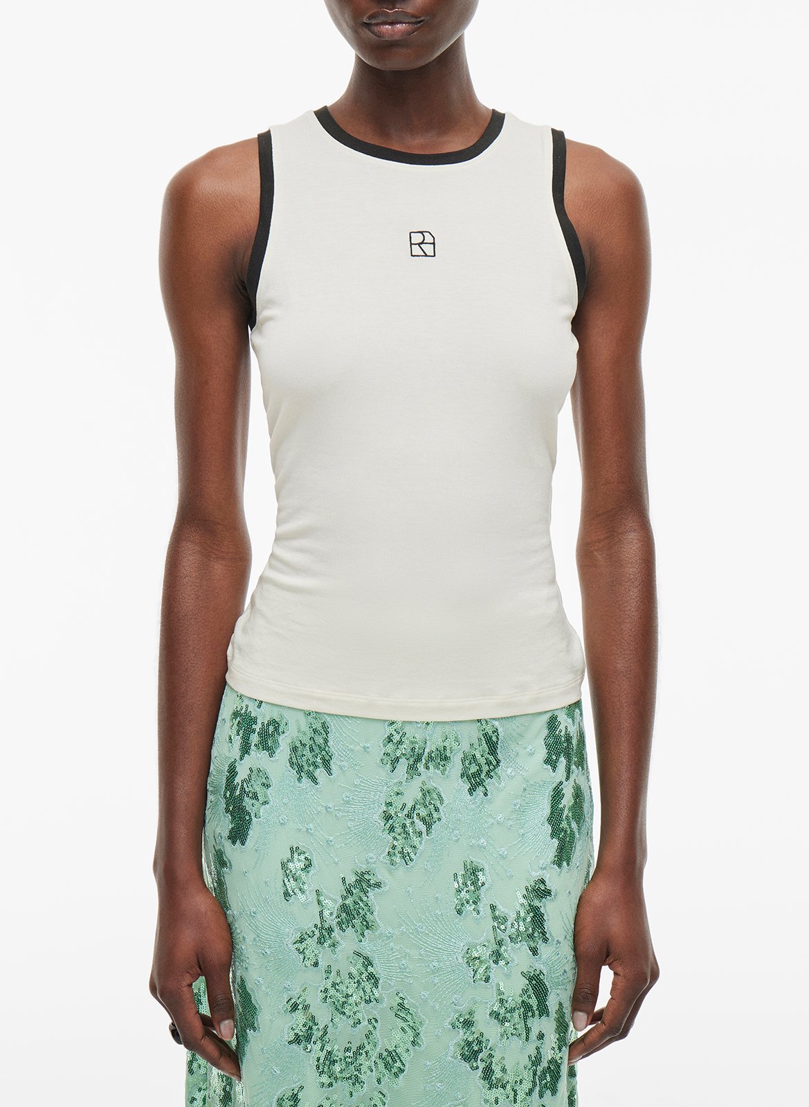 Fitted tank top with contrast edges ROUGE EDIT Beige