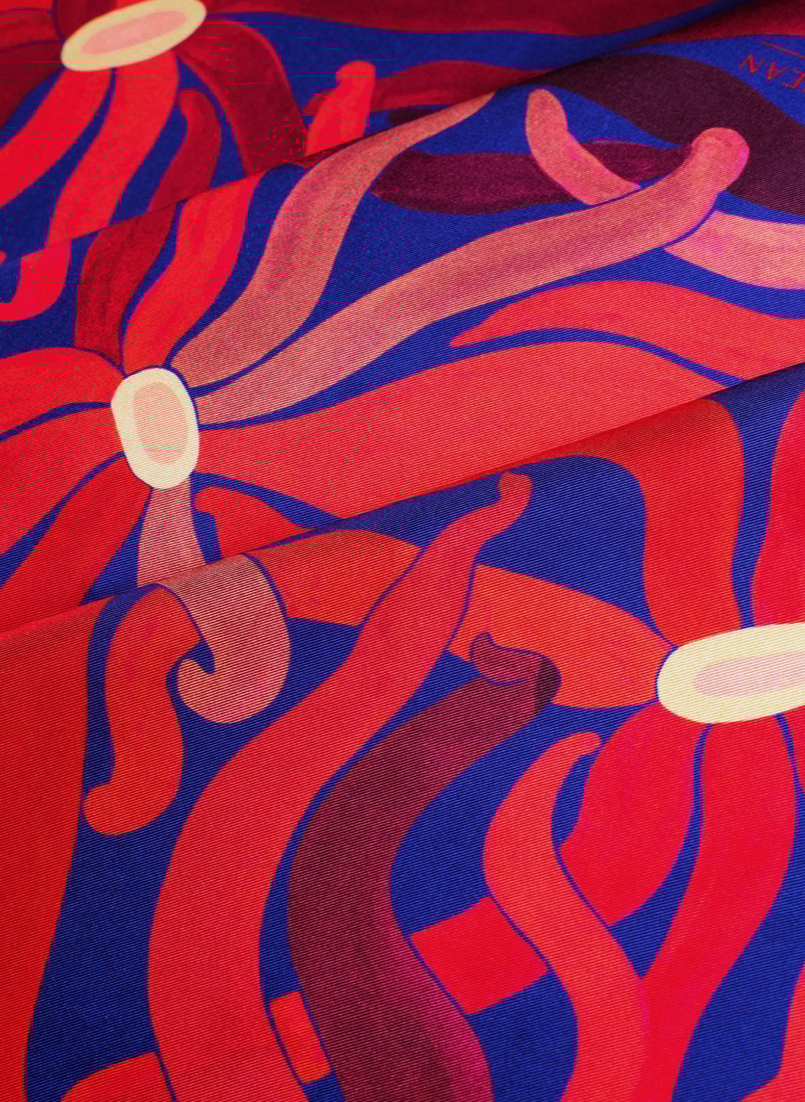 Aclaudie screen-printed silk scarf PETITJEAN PARIS Blue