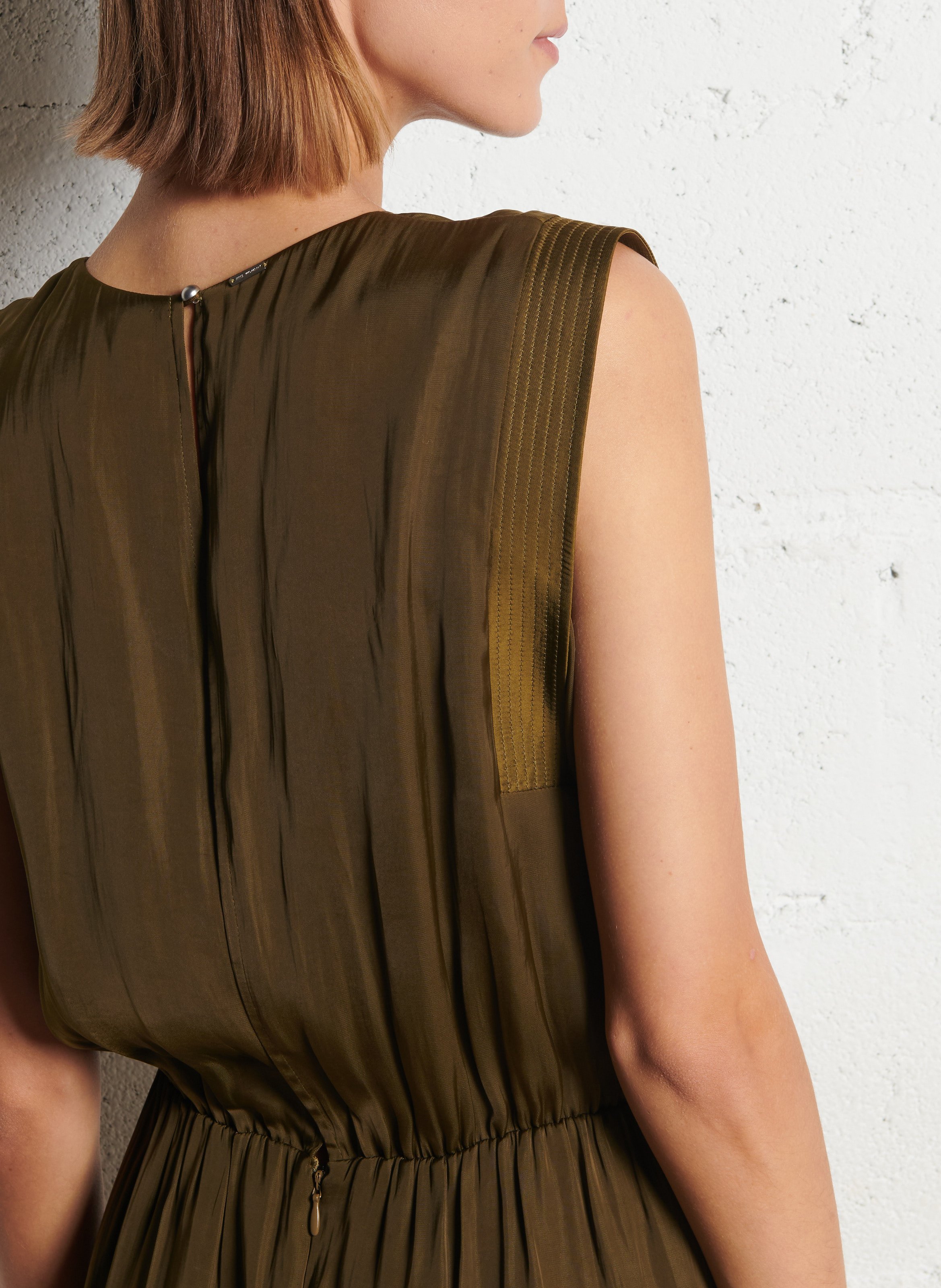 Round-neck satin midi dress IKKS Khaki