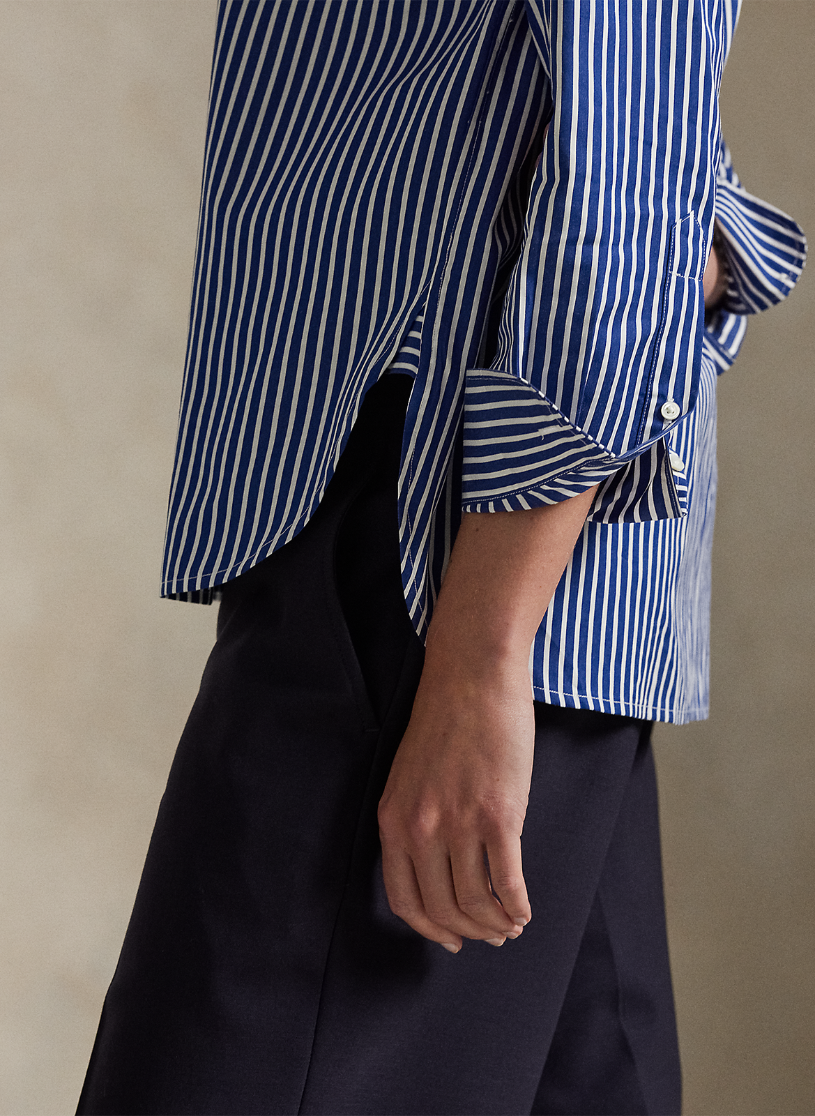 Chemise droite col polo en coton rayé POLO RALPH LAUREN Bleu