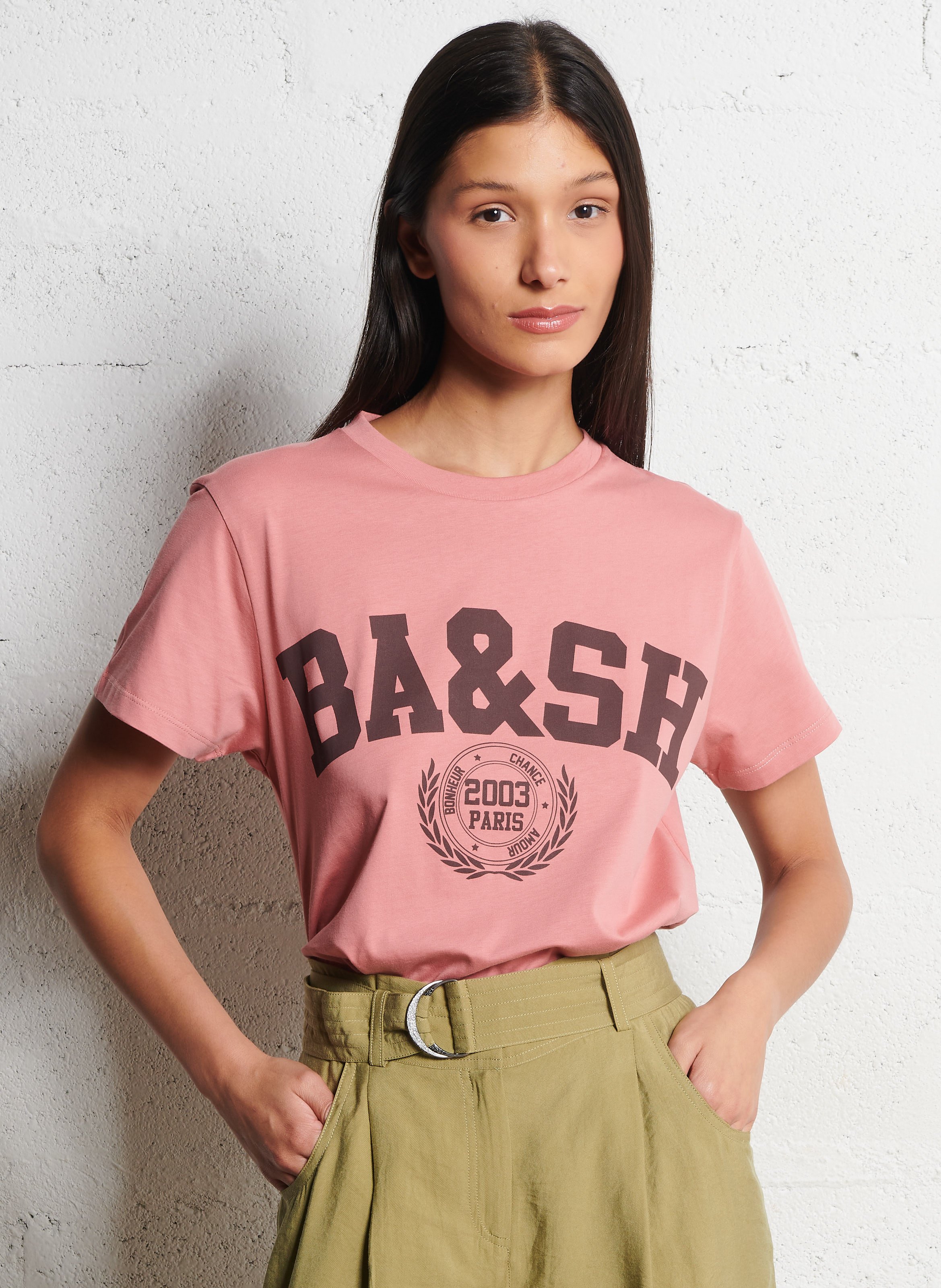 Recht, katoenen T-shirt met ronde hals en zeefdruk BA&SH