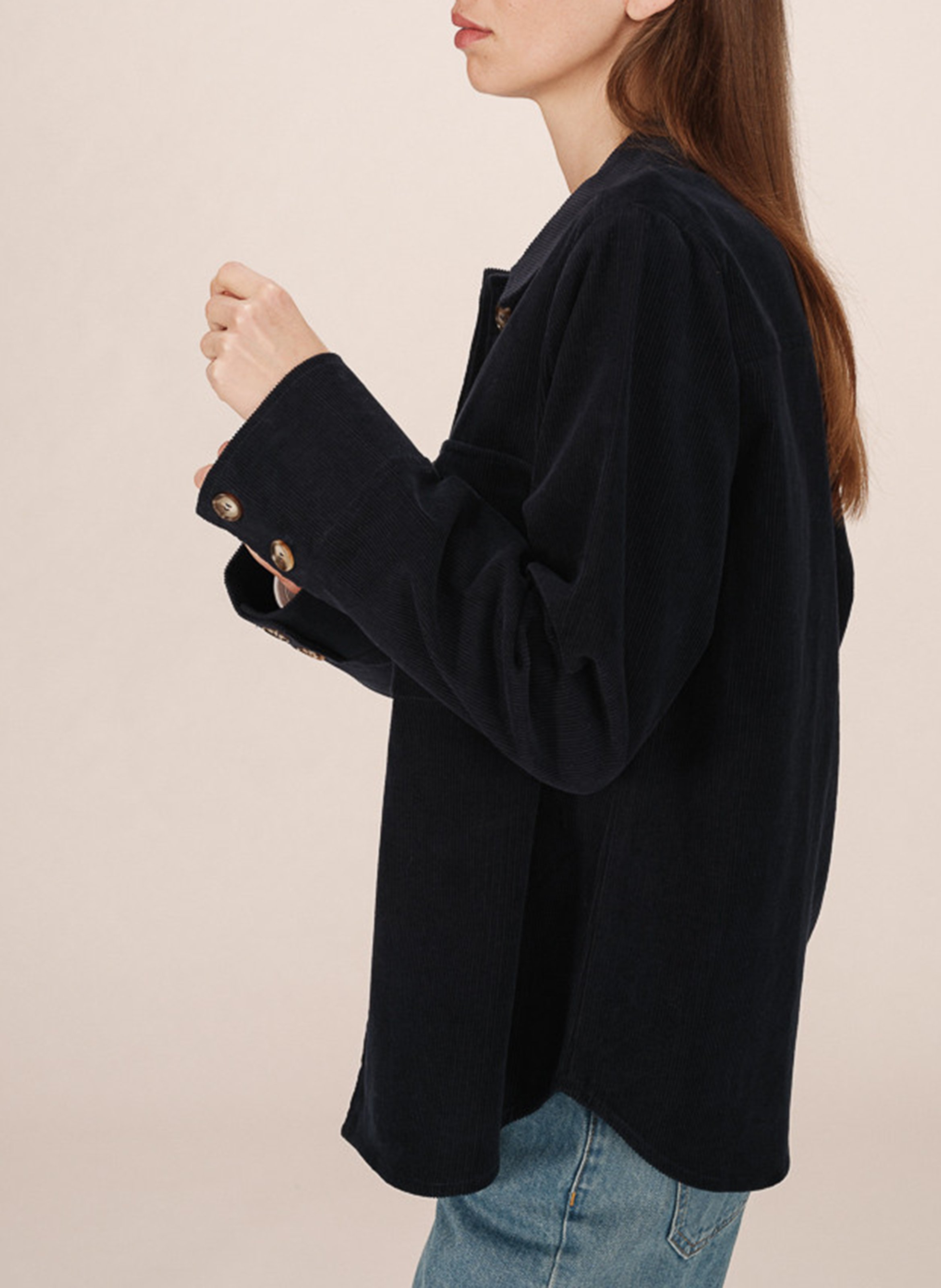 Chemise col classique manches contrastantes en coton GRACE ET MILA Blue