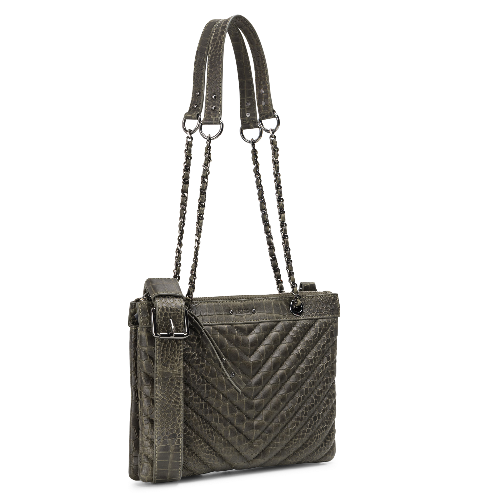 Dori leather shoulder bag IKKS Khaki