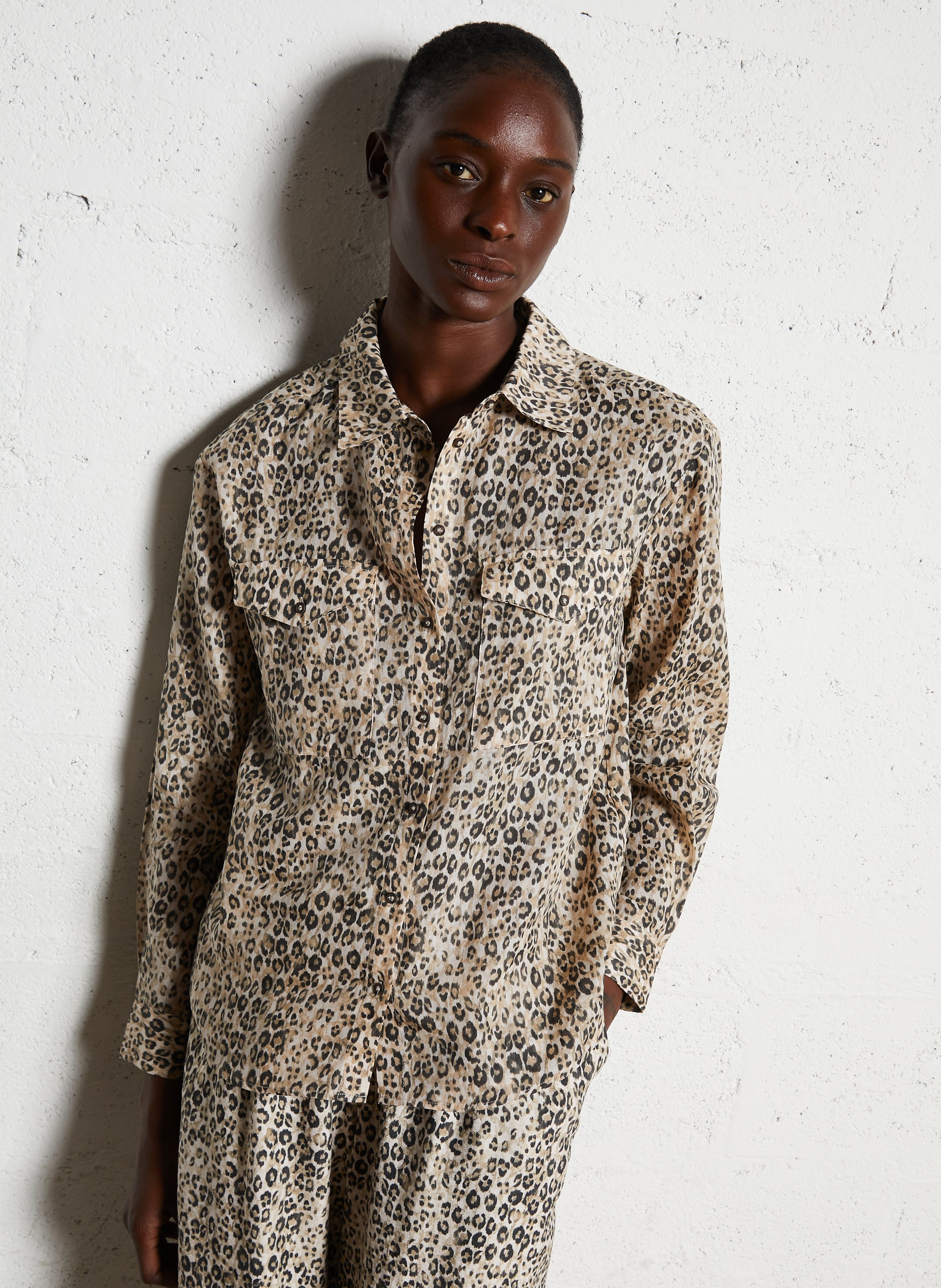Chemise droite boutonnée à motif léopard MAISON 123 Beige