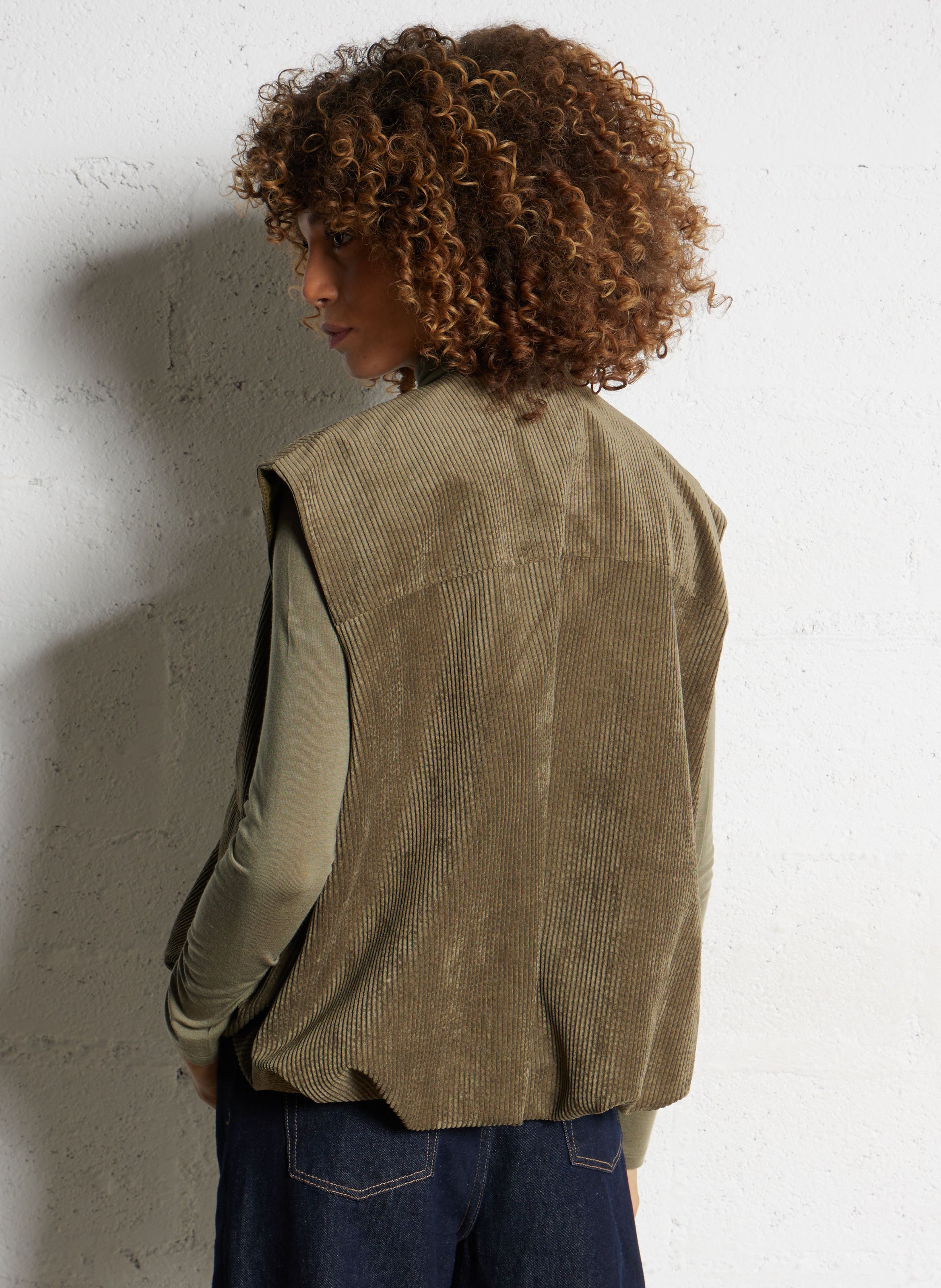 Vest met ronde hals in ribfluweel IMPERIAL Kaki