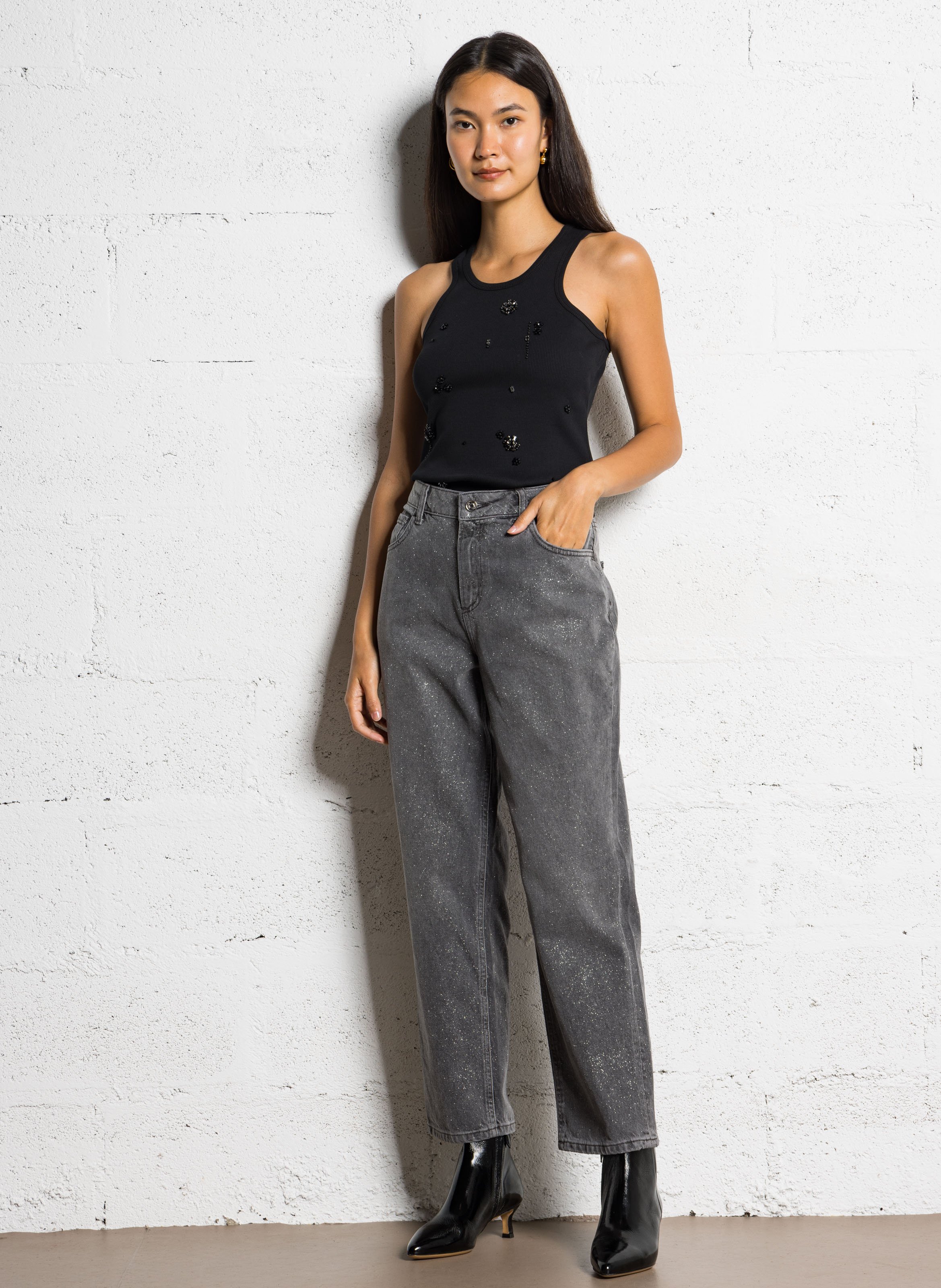 Cotton-blend tank top with round neck LIU JO Black