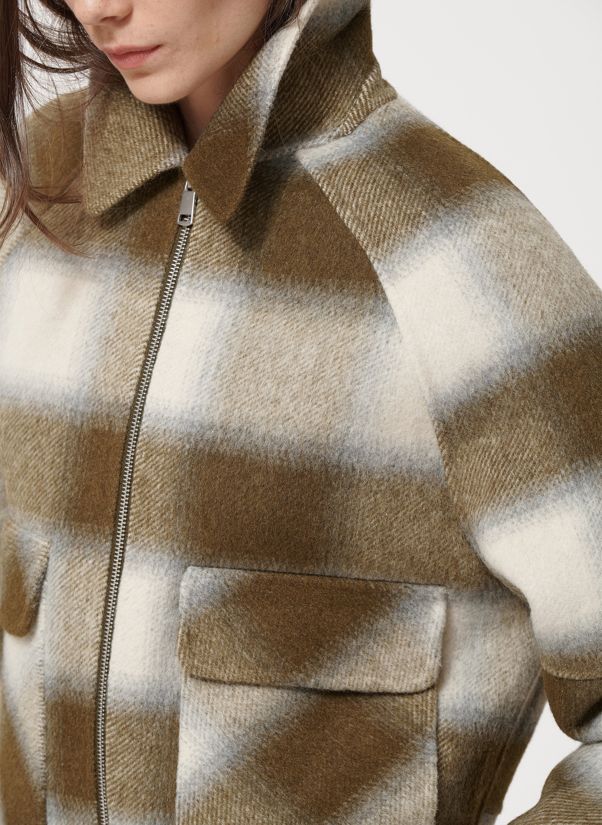 Veste ample col classique à carreaux en laine mélangée HUMILITY Vert