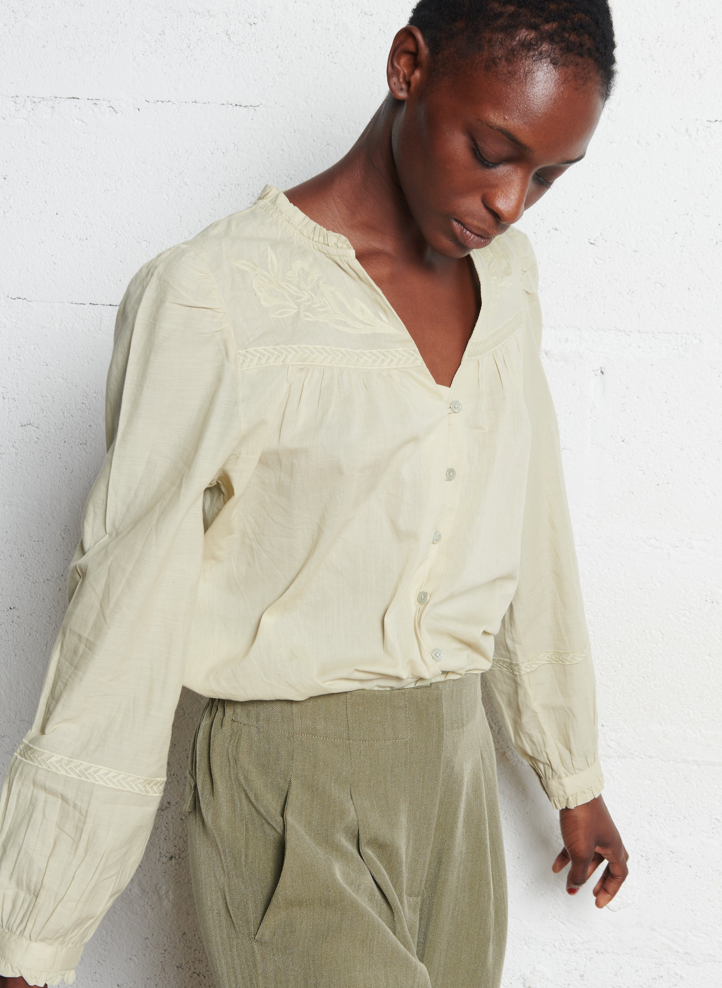 Chemise col V en coton LA PETITE ETOILE Vert