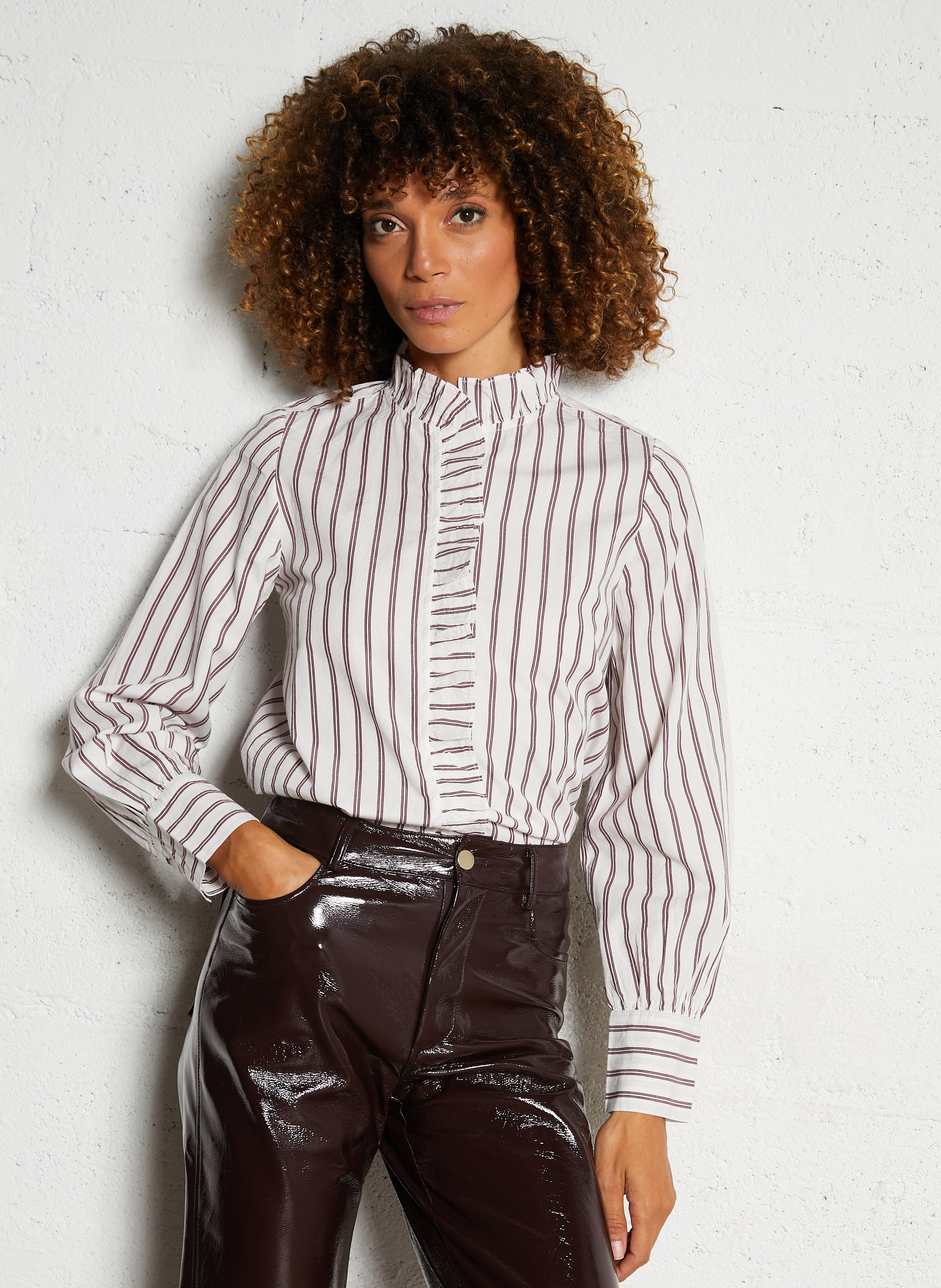 Straight cotton shirt with Lavallière collar PETITE MENDIGOTE Red