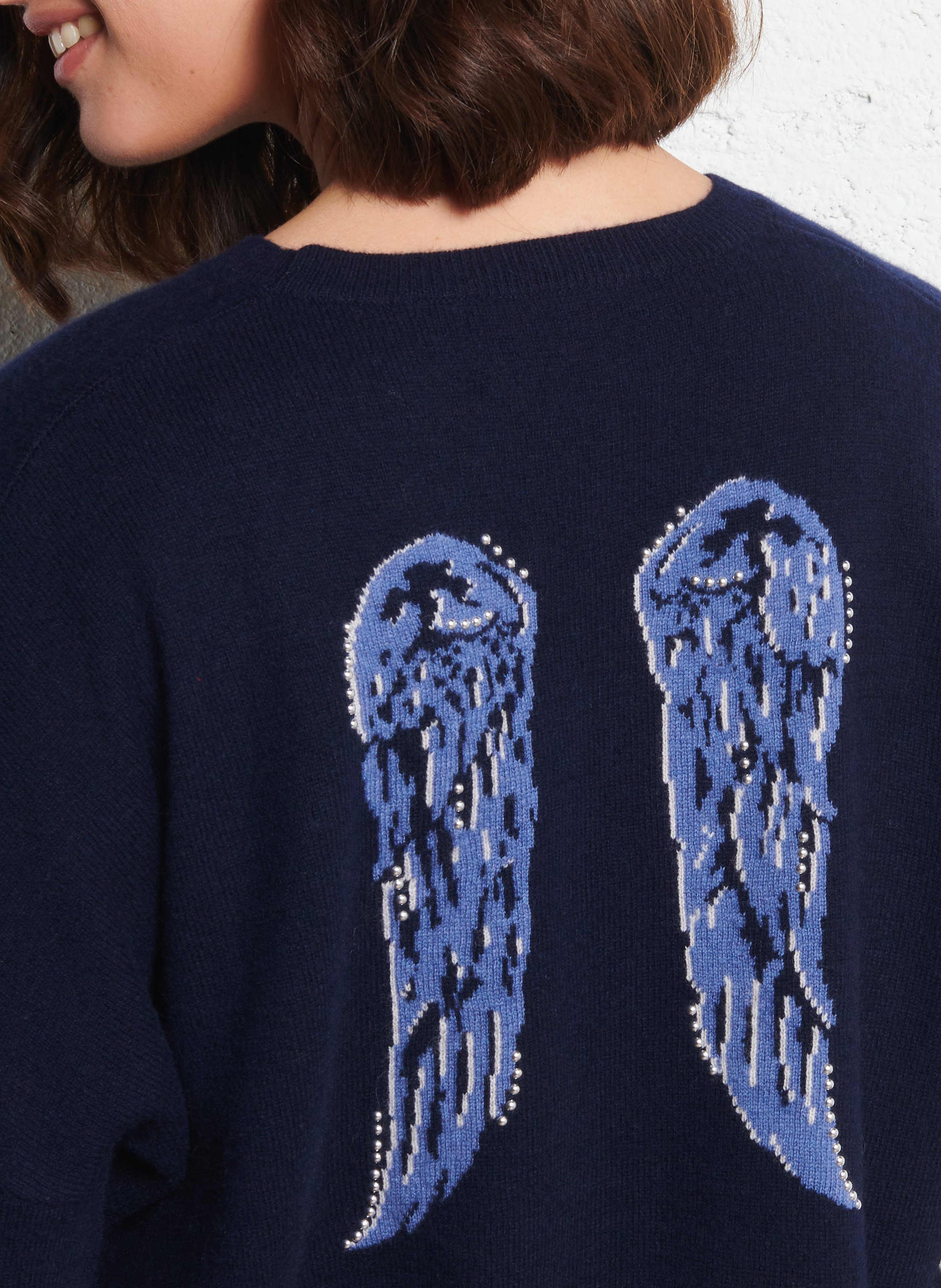 Rundhalsausschnitt-Pullover aus Woll-Kaschmir-Jacquard BERENICE Blau