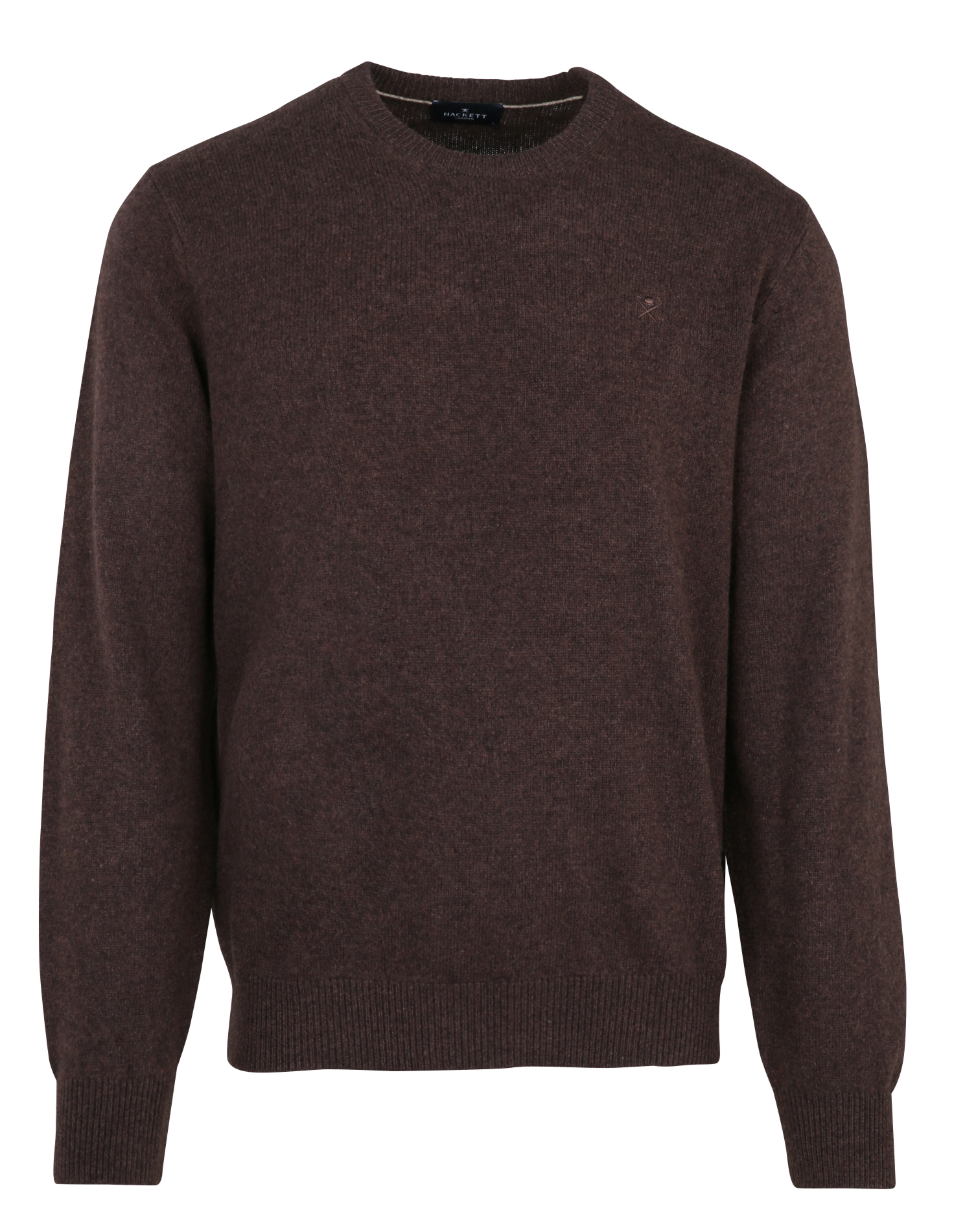 Pull col rond uni en laine HACKETT Marron