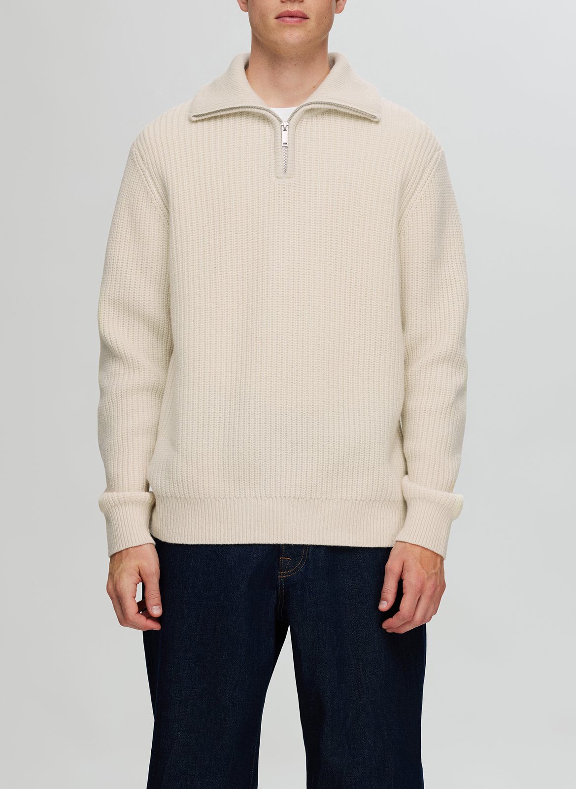 Pull col montant en laine mélangée SELECTED Blanc