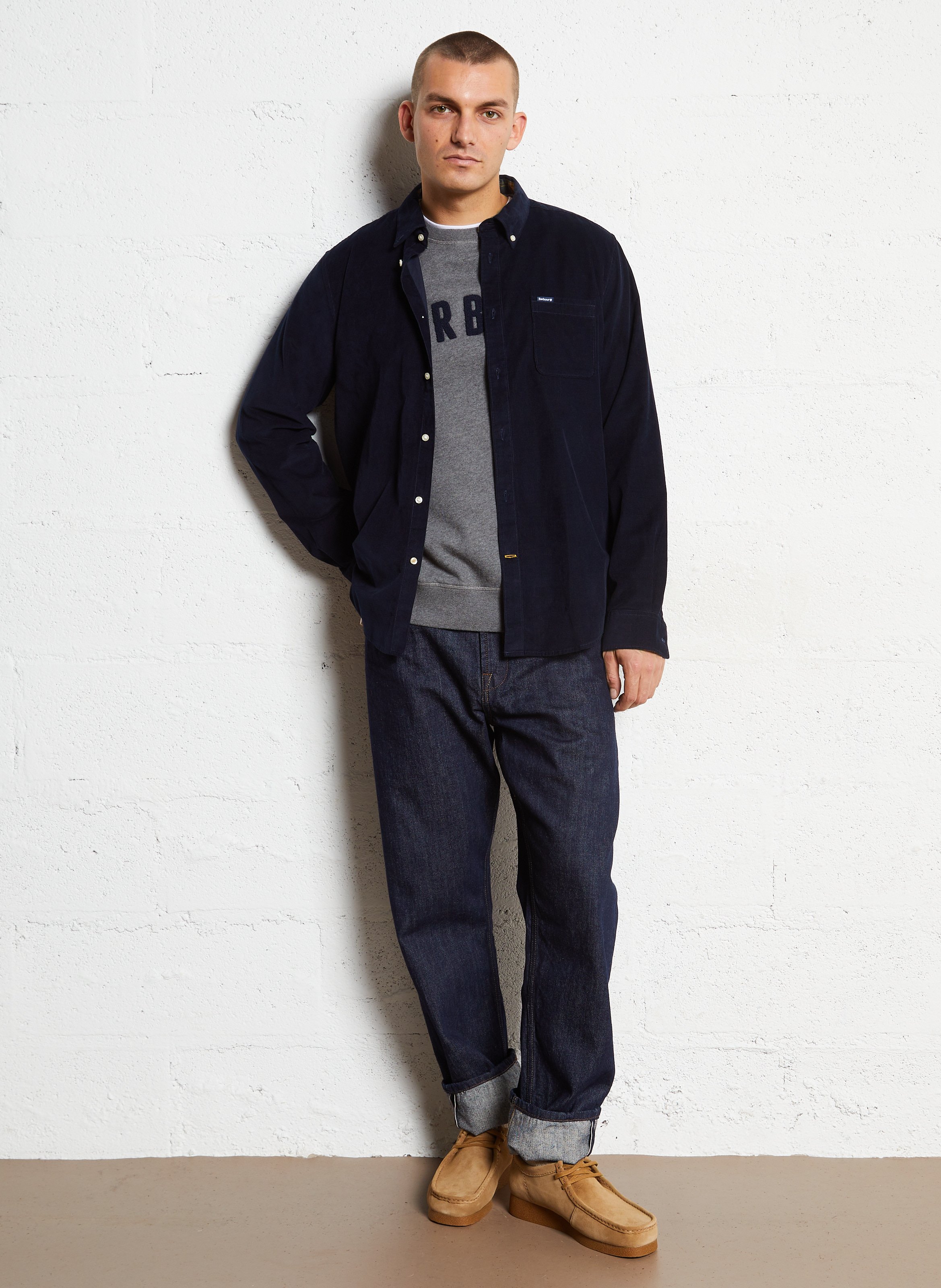 Rechte blouse met lange mouwen van fluweel BARBOUR Blauw