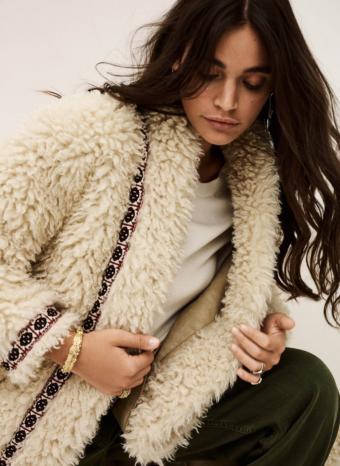 Manteau col châle effet fourrure BA&SH Beige