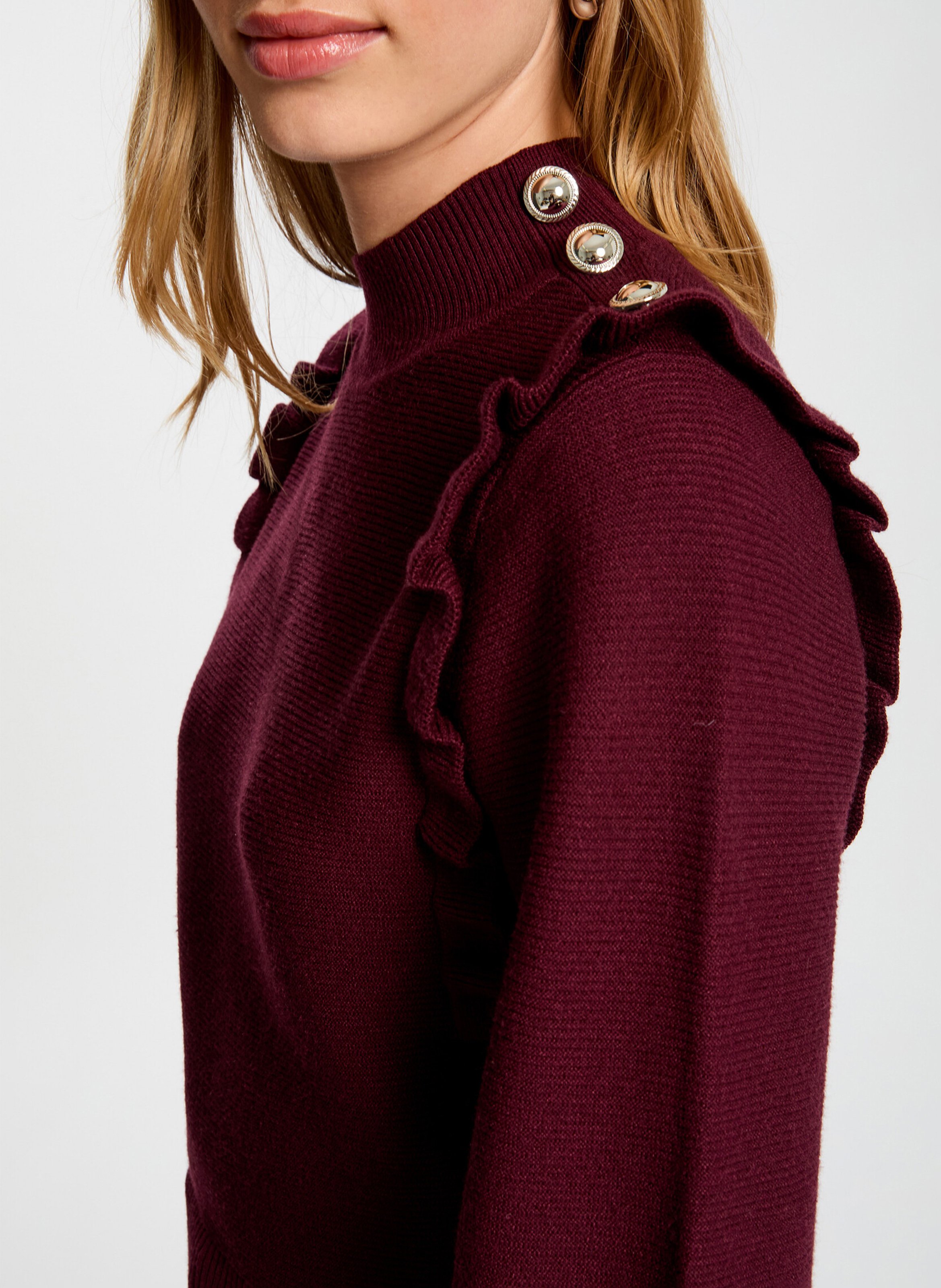 Pull cintré à volants et boutons MORGAN Violet