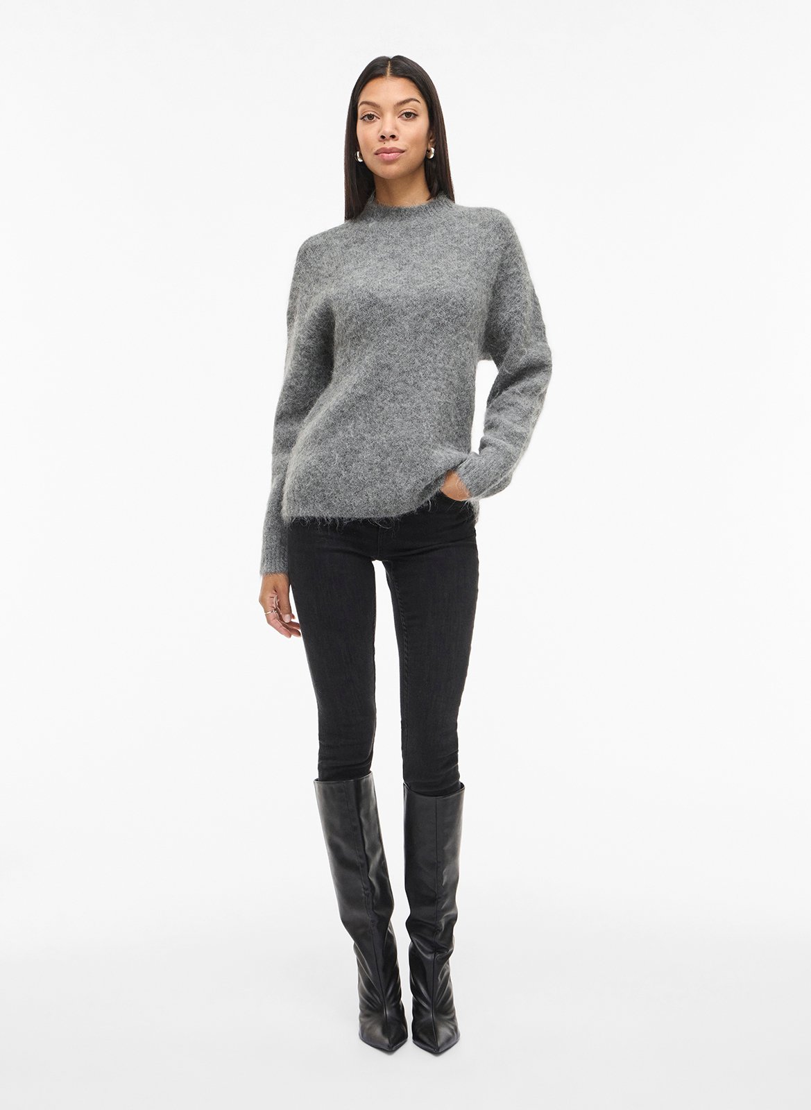 Pull droit uni en laine mélangée VILA Gris