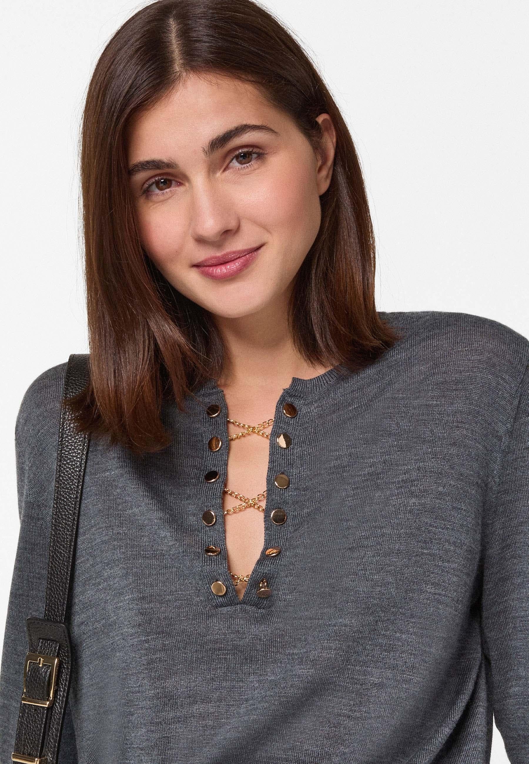 Grandad-collar merino wool sweater RODIER Grey