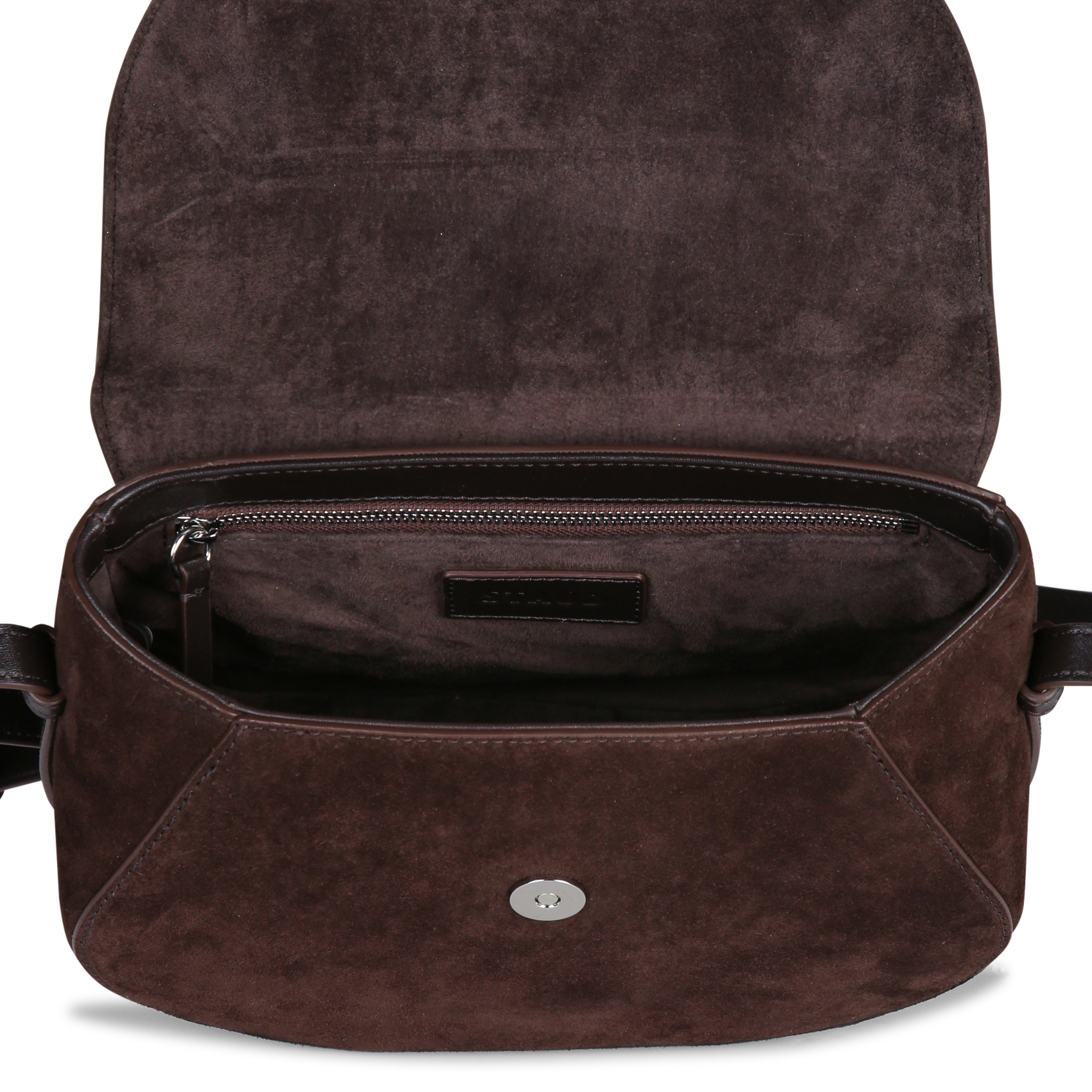 Sac bandoulière à rabat en daim STAUD Marron