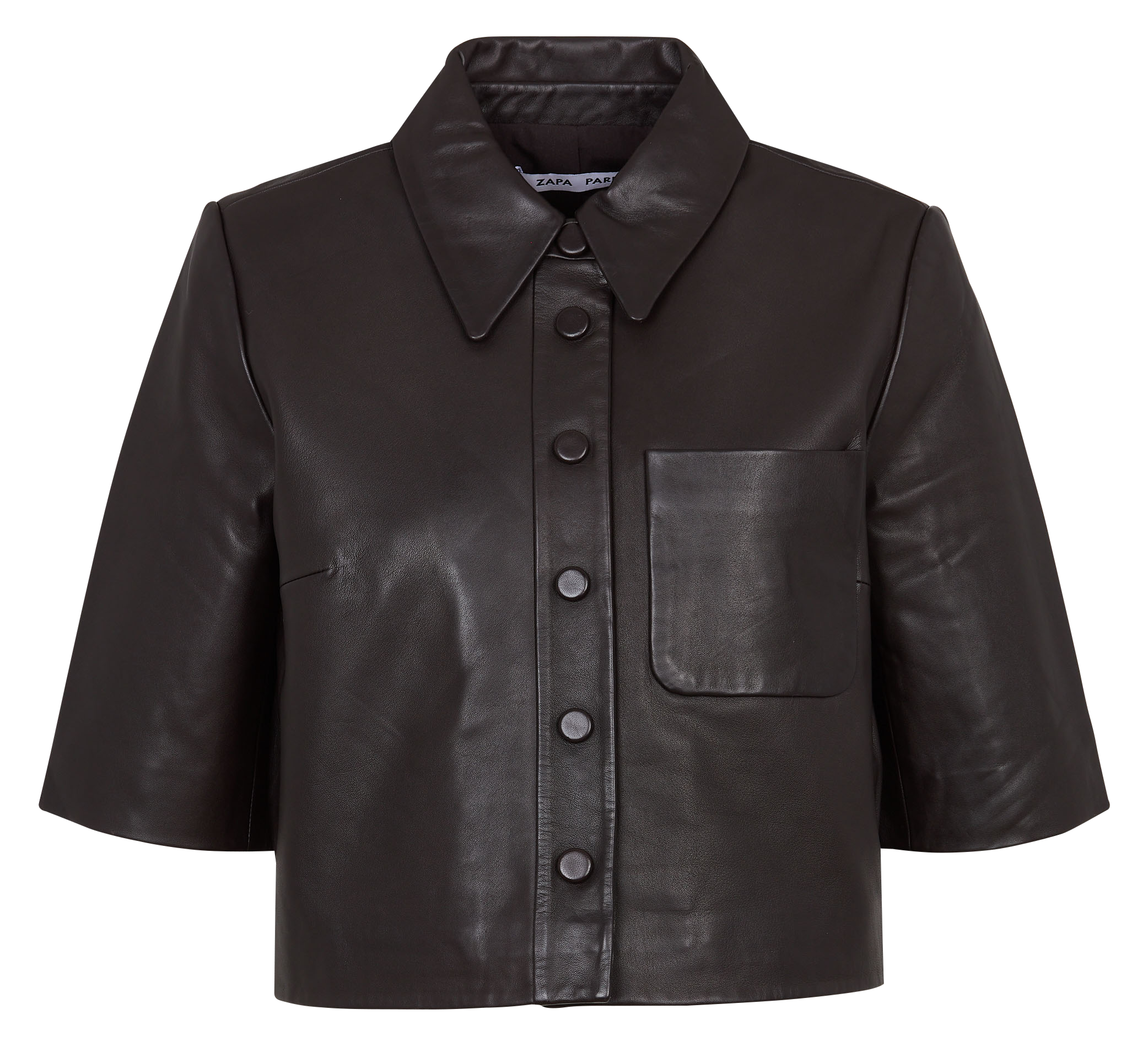 Short button-up leather shirt ZAPA Brown