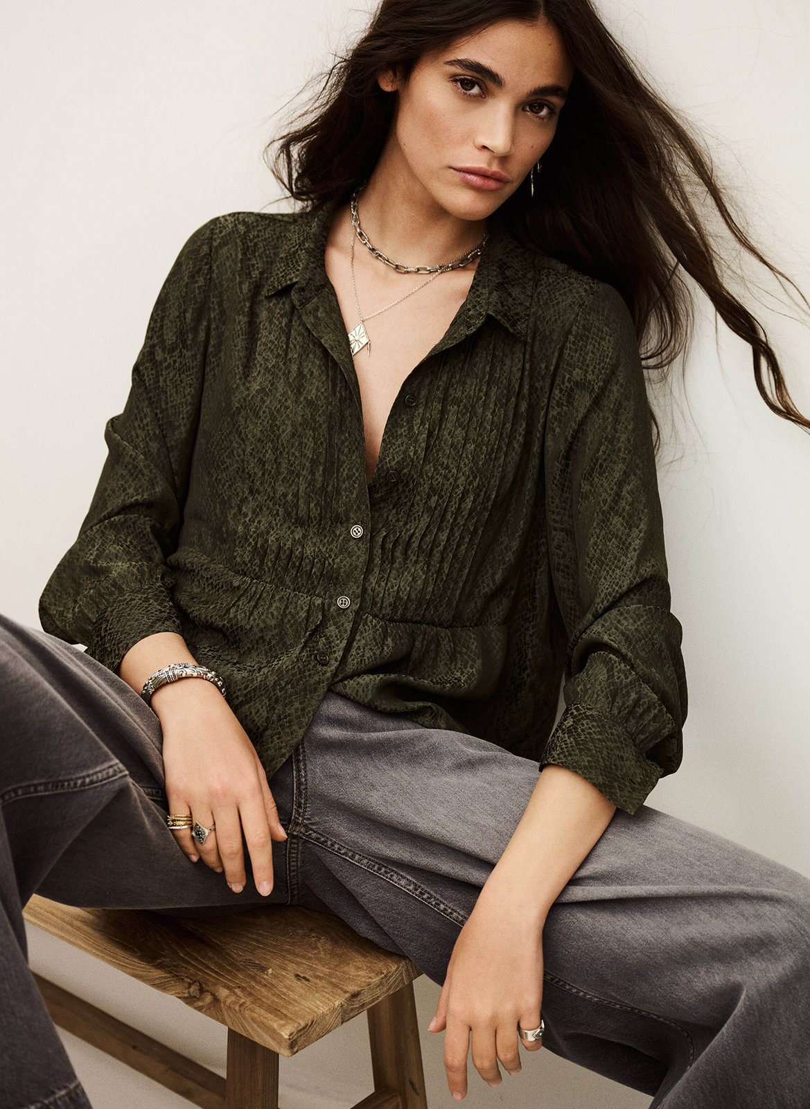 Blouse met klassieke kraag BA&SH Kaki