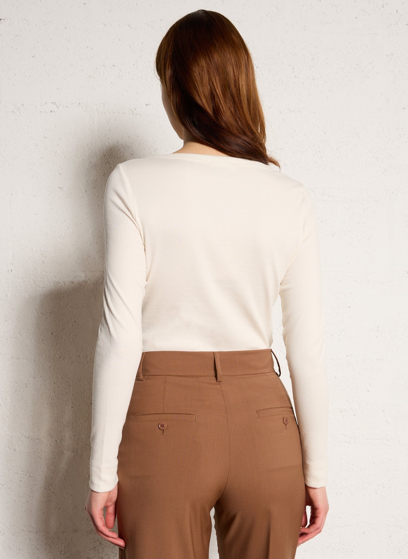 Long-sleeve ribbed solid top White