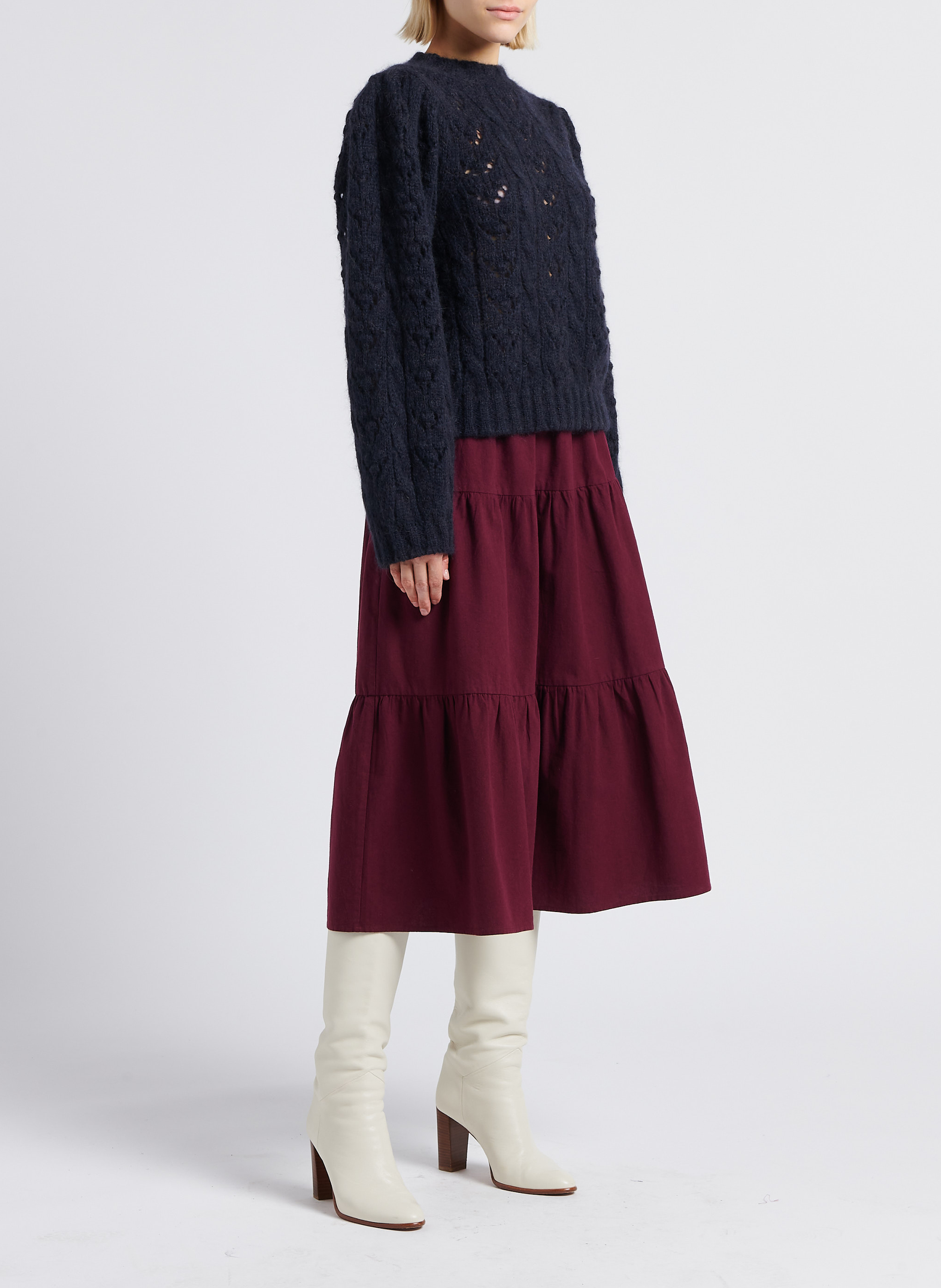 Gerade geschnittener Wollmix-Pullover mit rundem Ausschnitt BELLEPIECE Blau