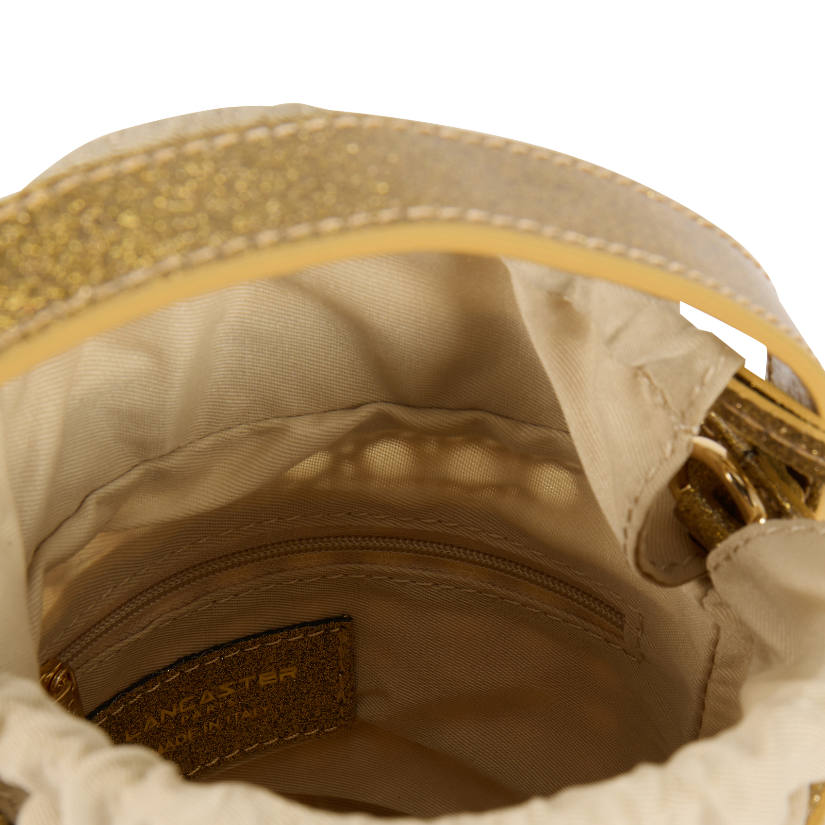 Sac seau en rotin et cuir LANCASTER PARIS Doré