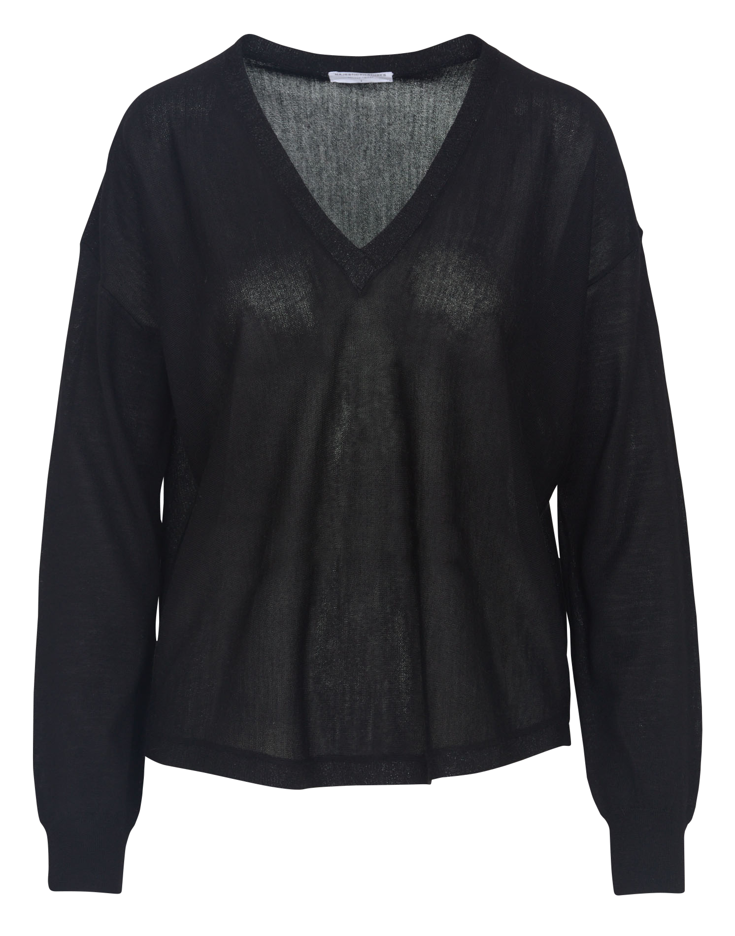 Pull fin ample col V en laine mélangée MAJESTIC FILATURES Noir