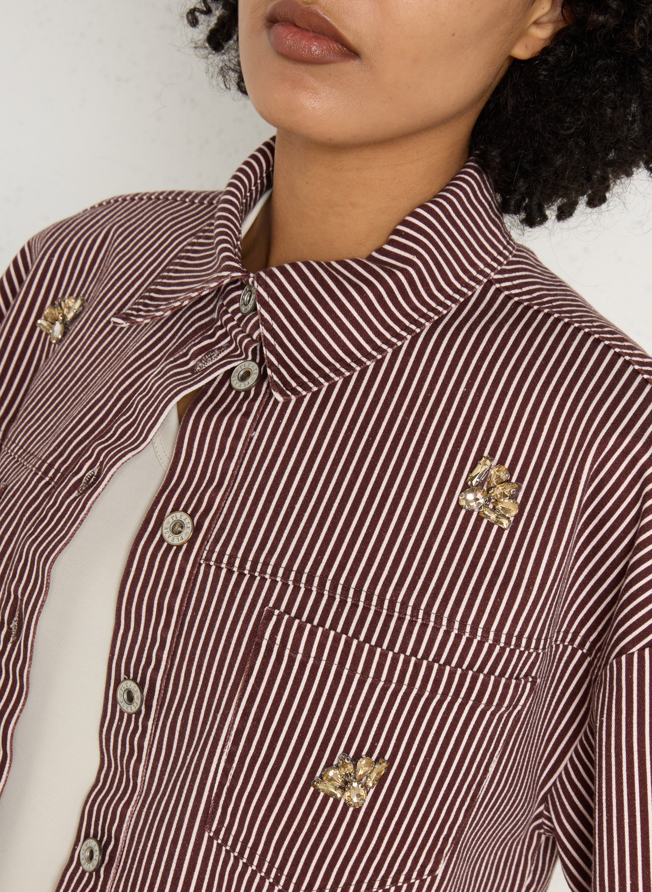 Cotton and linen shirt with classic collar PLEASE Brown