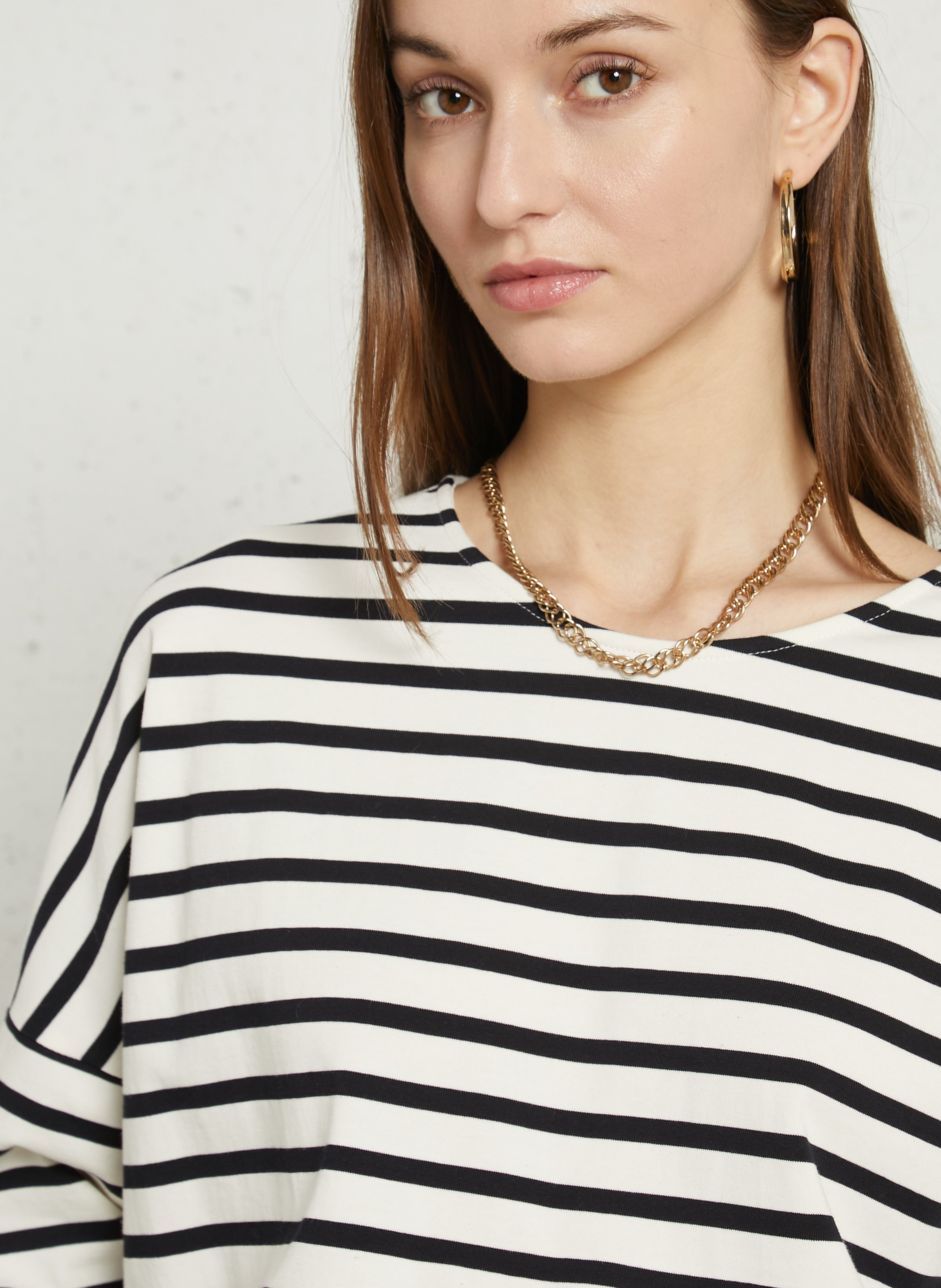 Tee-shirt ample à rayures DES PETITS HAUTS Noir