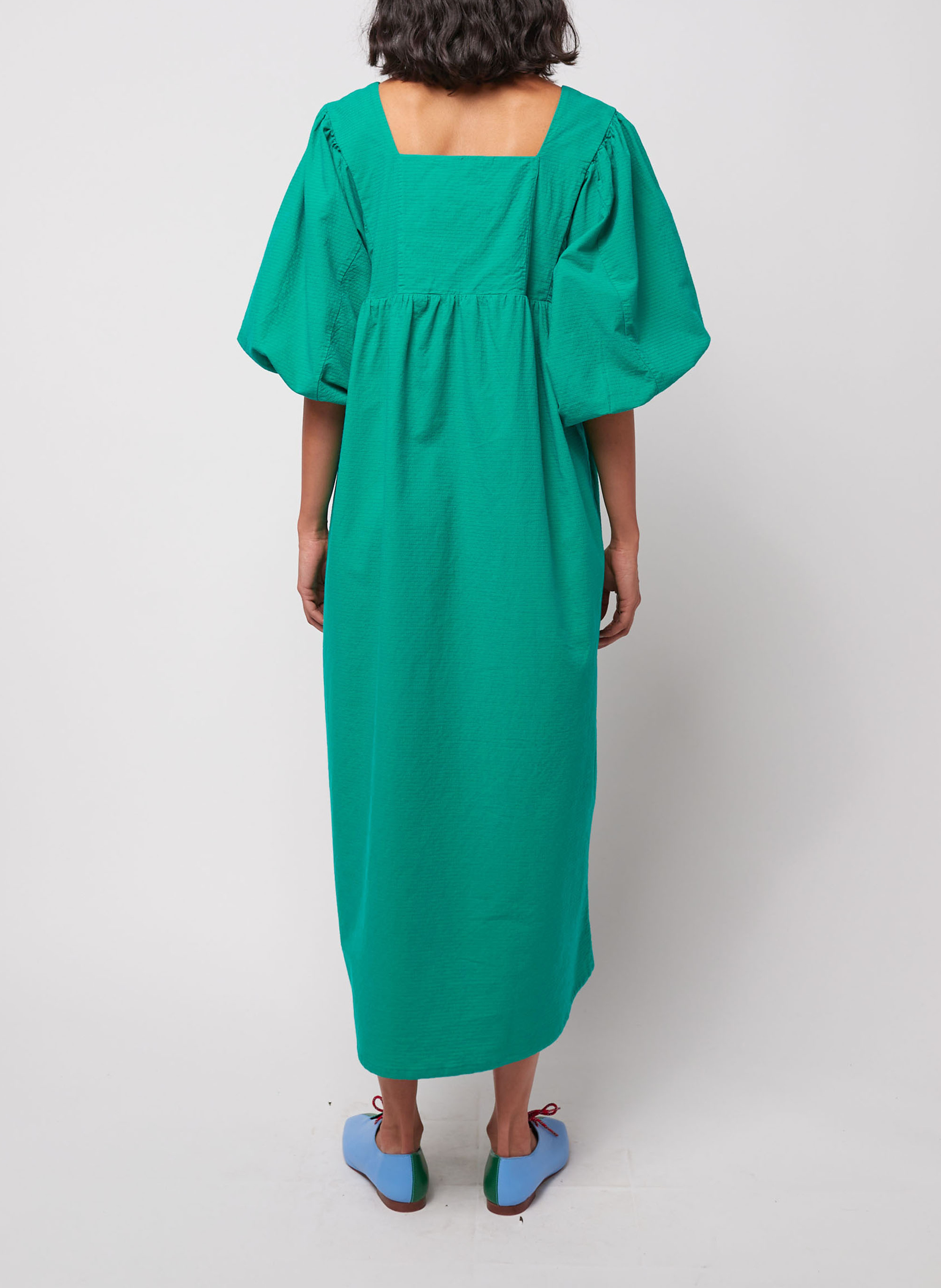 Wijdvallende jurk met vierkante hals van katoen BOBO CHOSES Groen